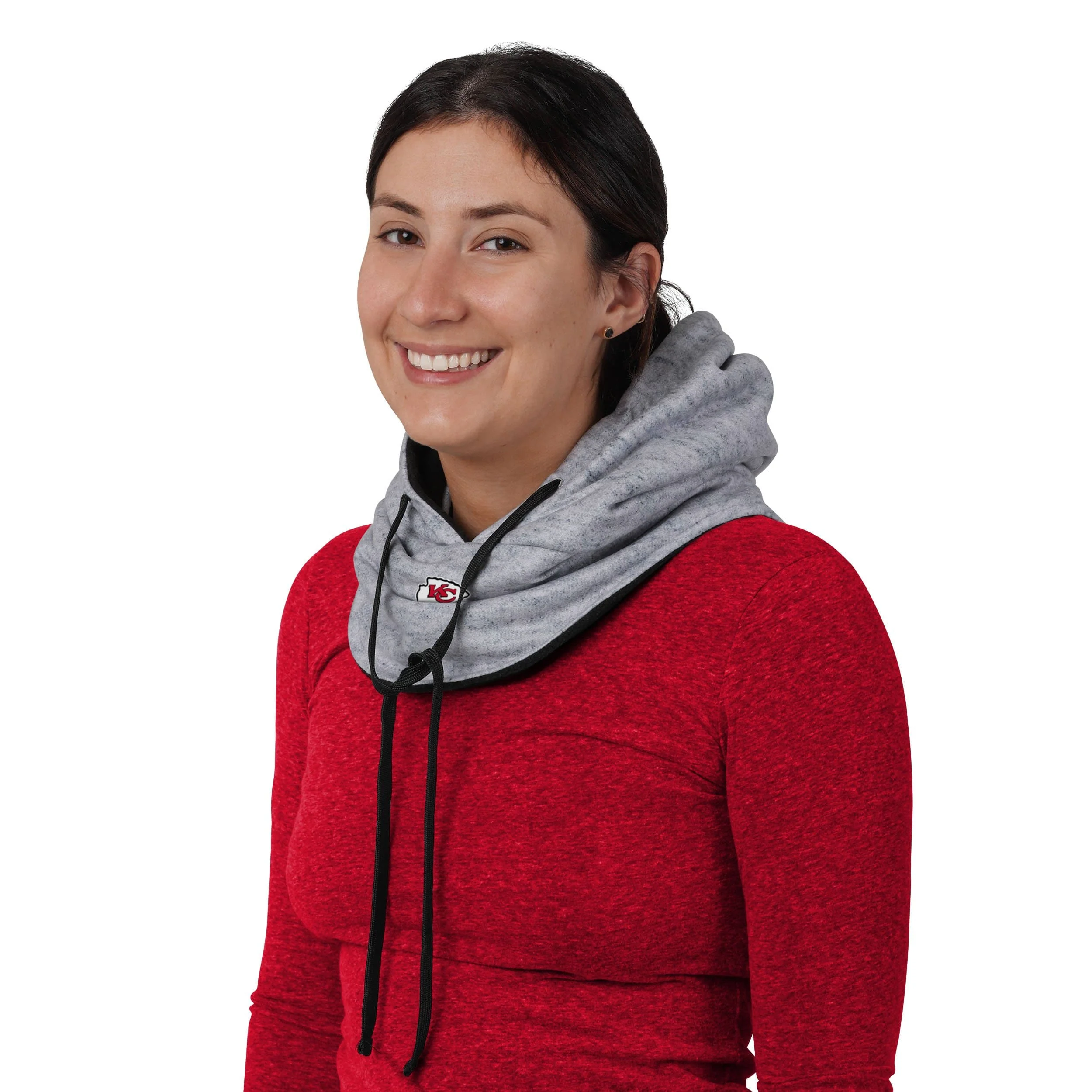 Kansas City Chiefs NFL Heather Gray Drawstring Hooded Gaiter Scarf - Image 4
