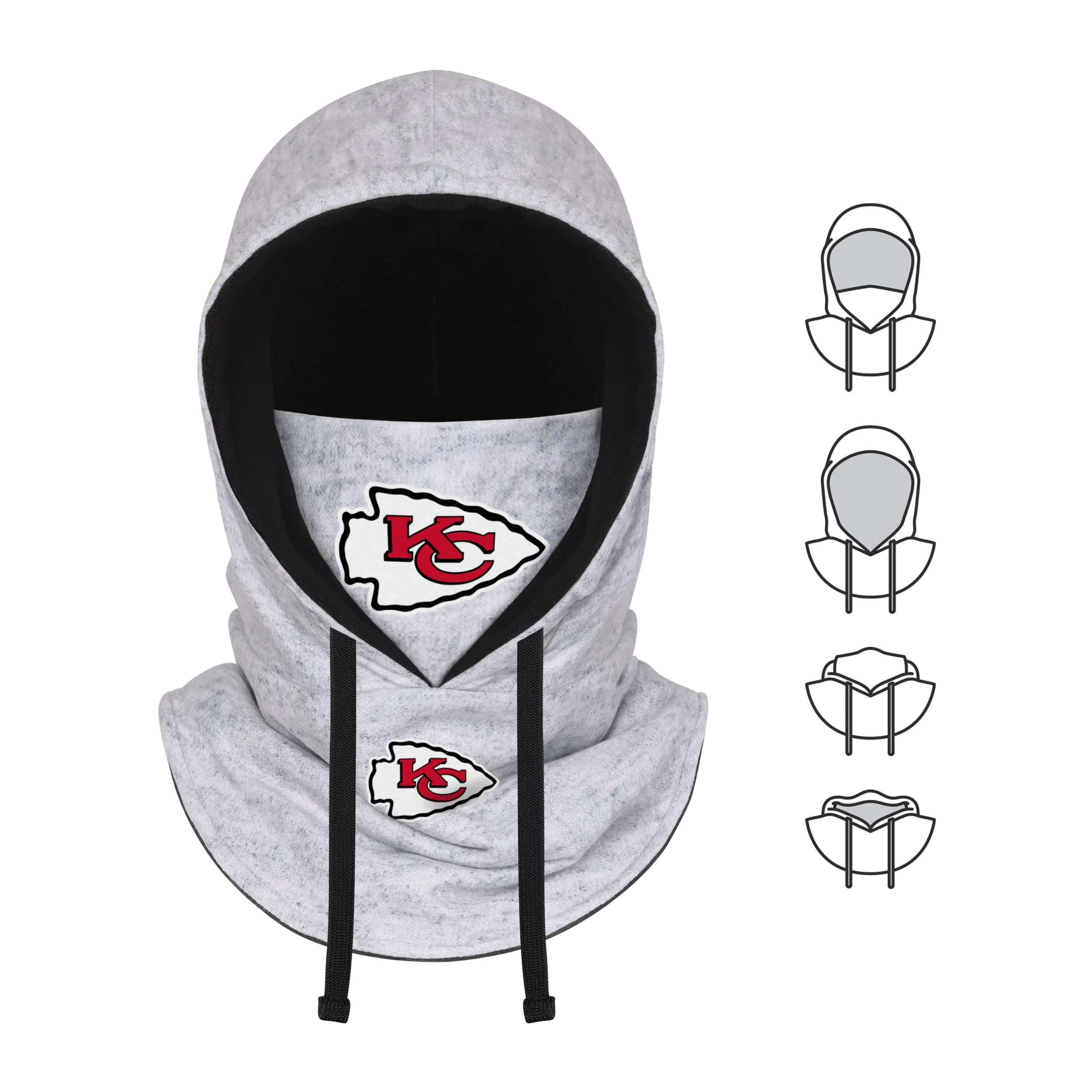 Kansas City Chiefs NFL Heather Gray Drawstring Hooded Gaiter Scarf - Image 5