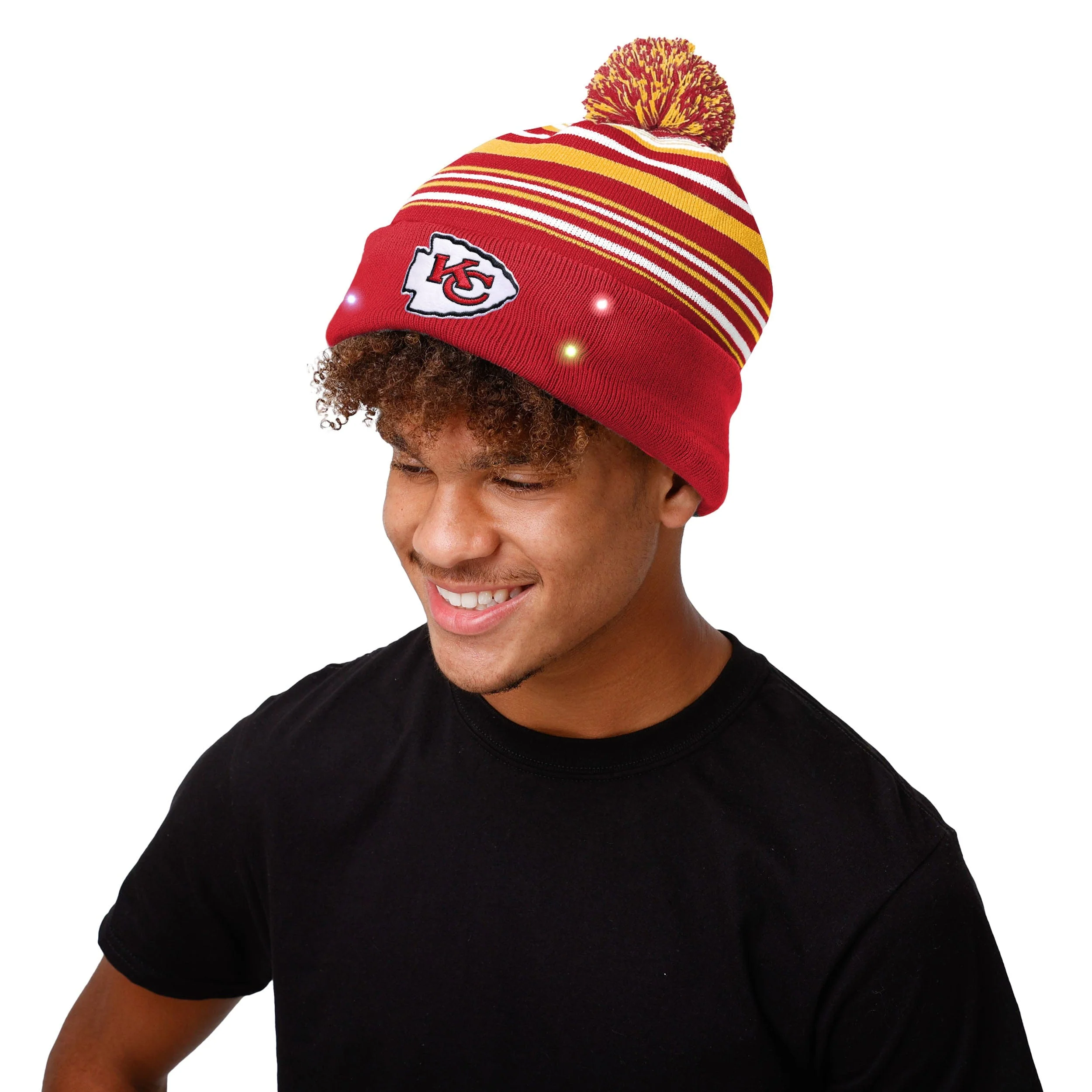 Kansas City Chiefs NFL Horizontal Stripe Light Up Beanie - Image 3