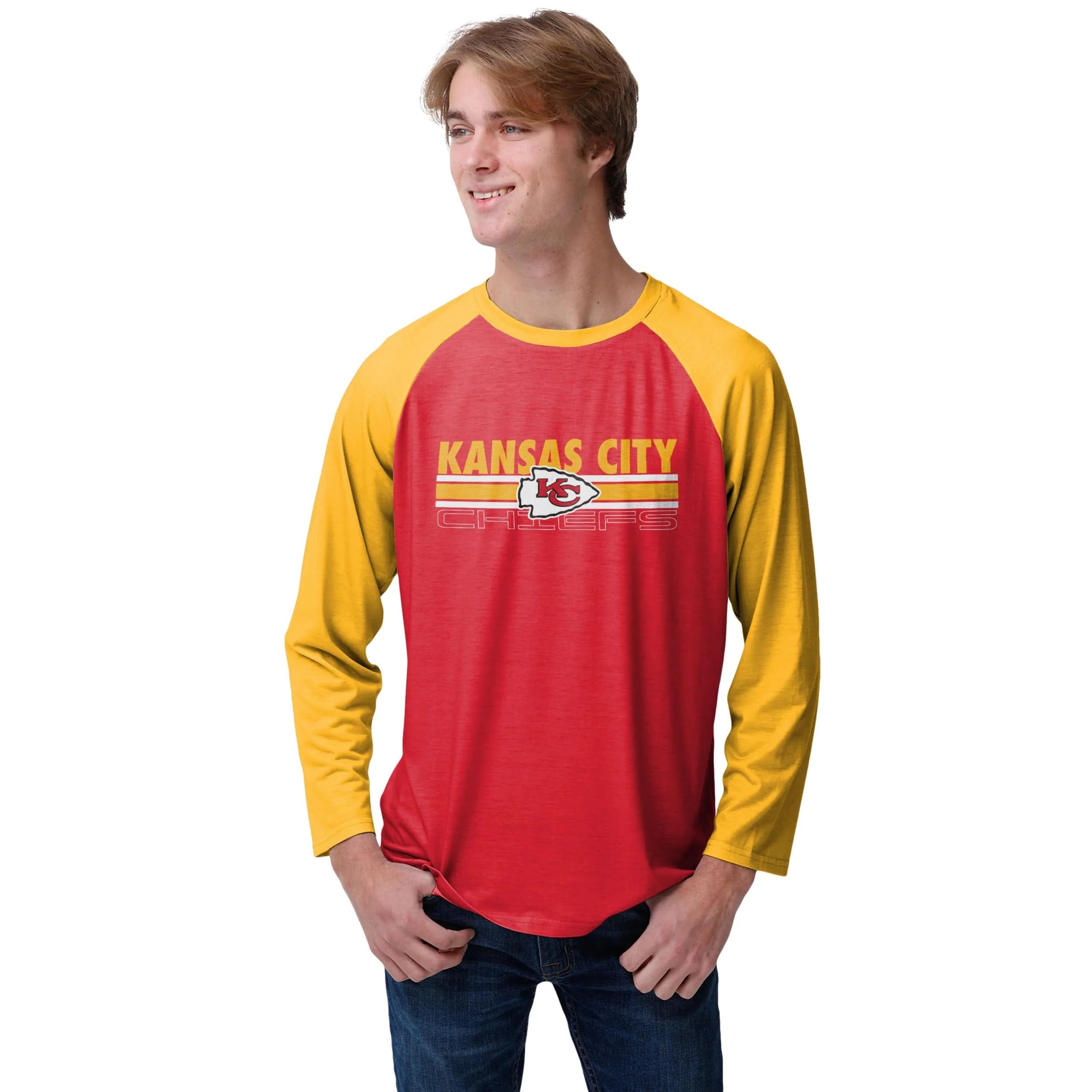 Kansas City Chiefs NFL Mens Colorblock Wordmark Raglan T-Shirt