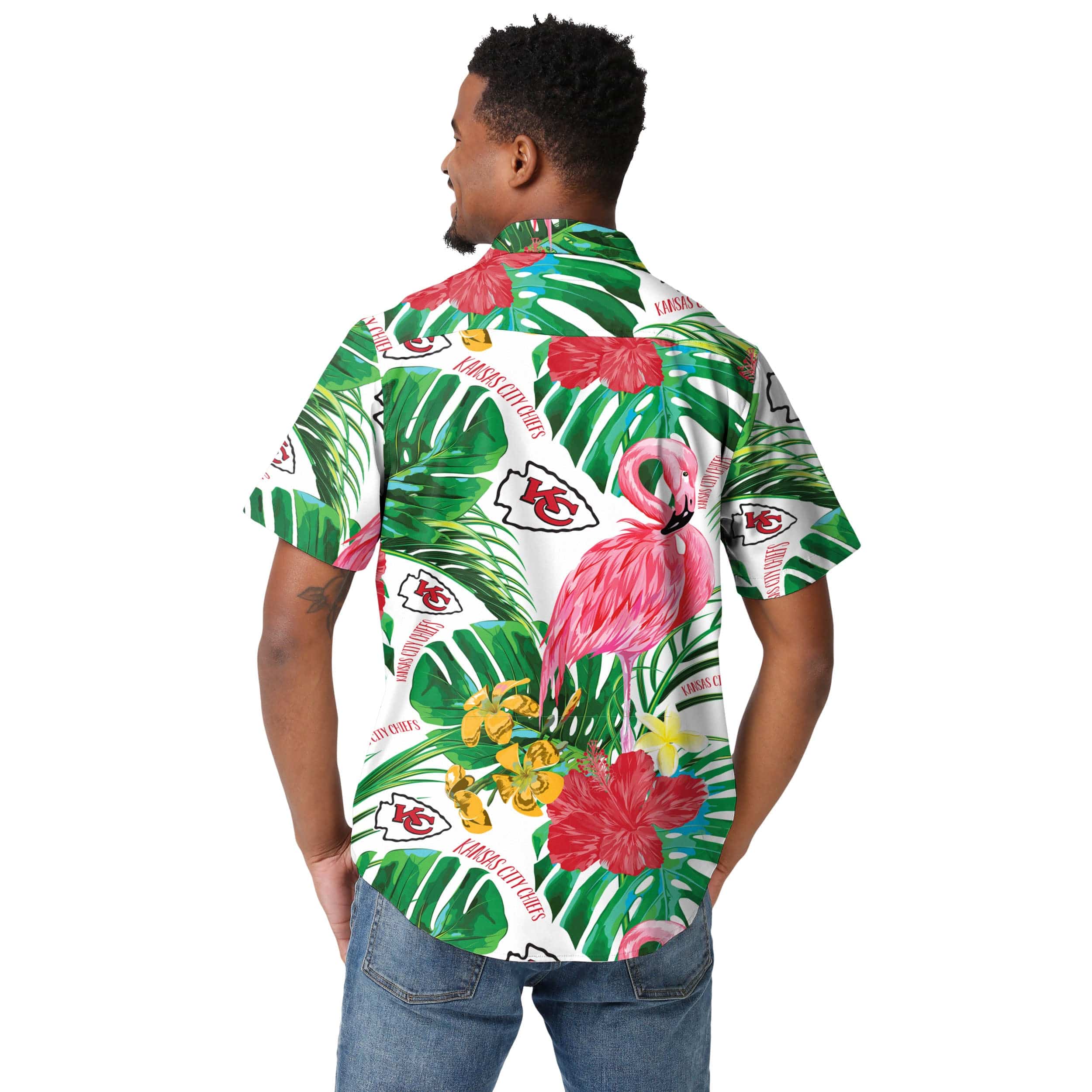Kansas City Chiefs NFL Mens Flamingo Button Up Shirt - Image 3