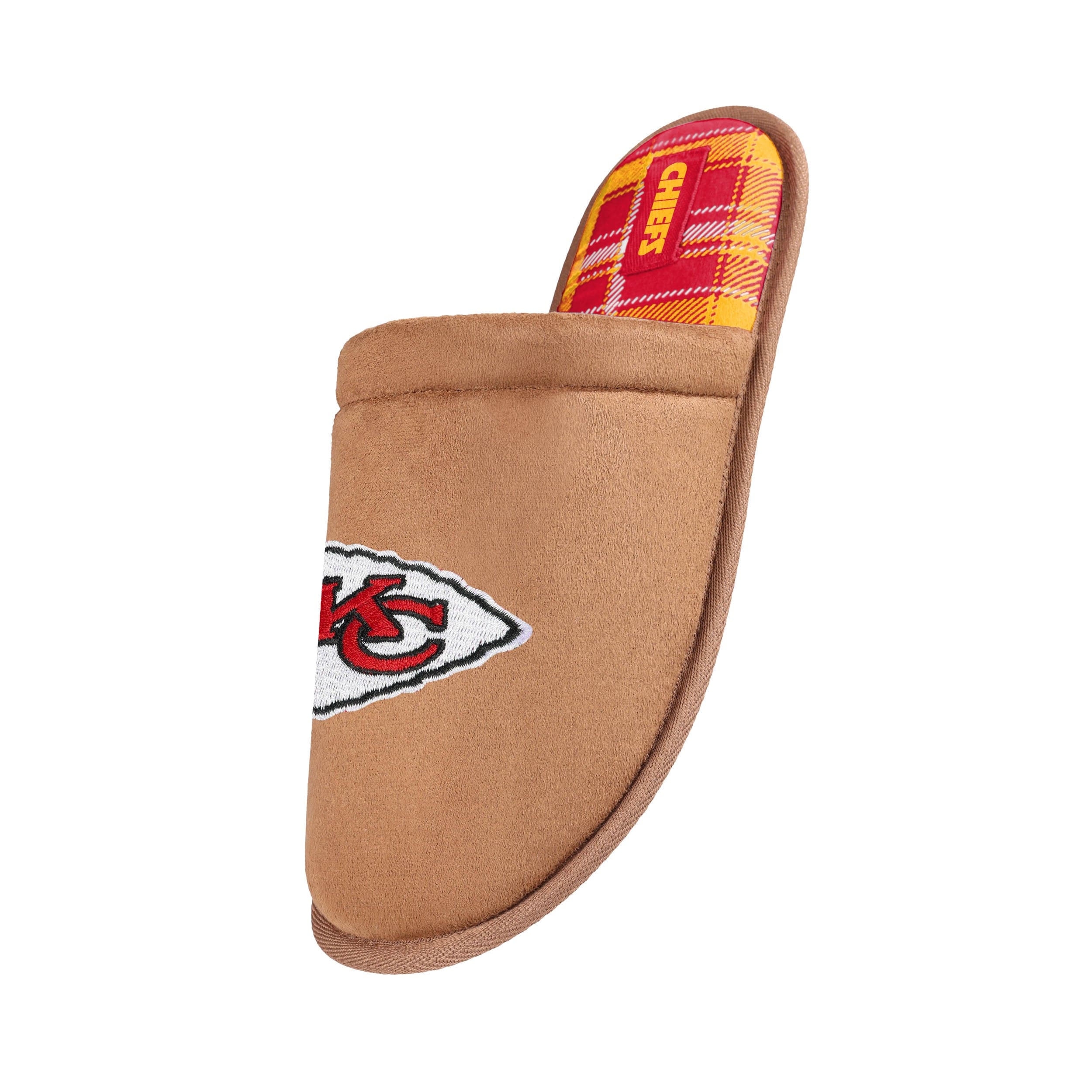 Kansas City Chiefs NFL Mens Flannel Lined Brown Suede Scuff Slipper - Image 2