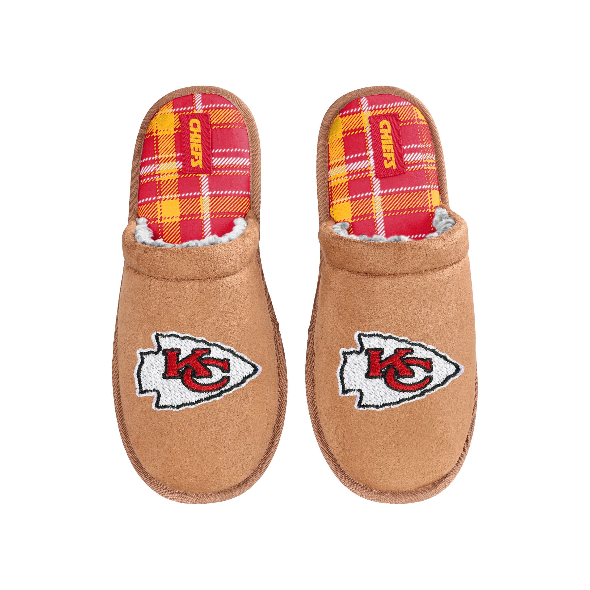 Kansas City Chiefs NFL Mens Flannel Lined Brown Suede Scuff Slipper - Image 4