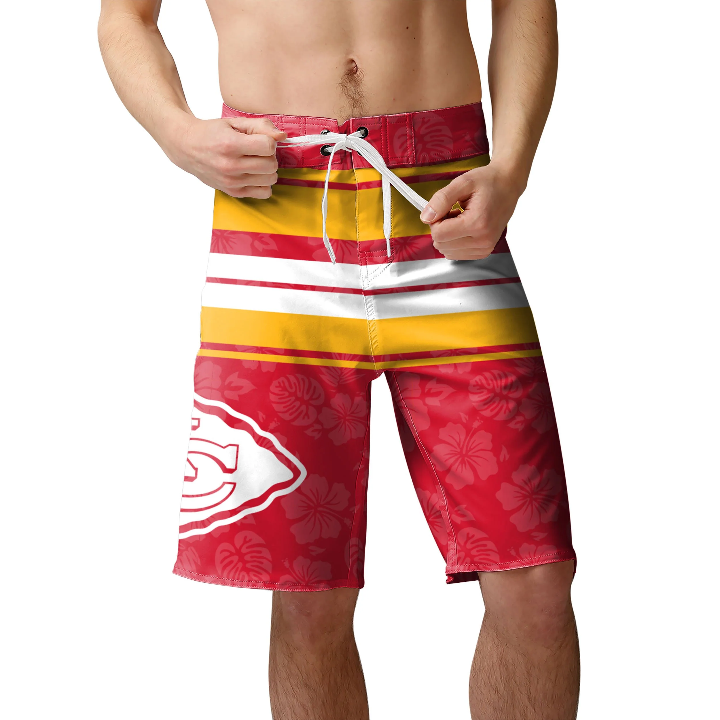 Kansas City Chiefs NFL Mens Hibiscus Boardwalk Stripe Boardshorts - Image 2