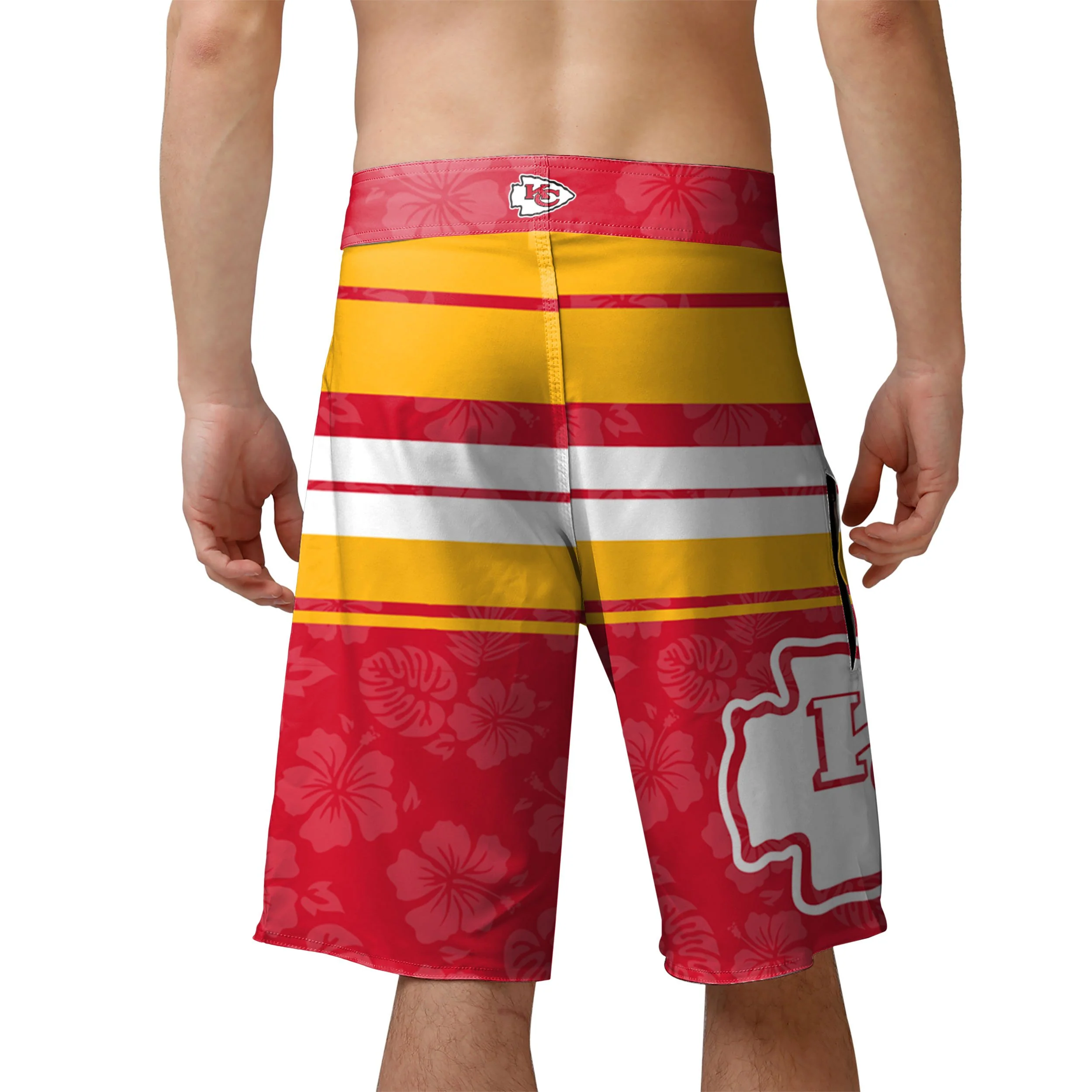Kansas City Chiefs NFL Mens Hibiscus Boardwalk Stripe Boardshorts - Image 3