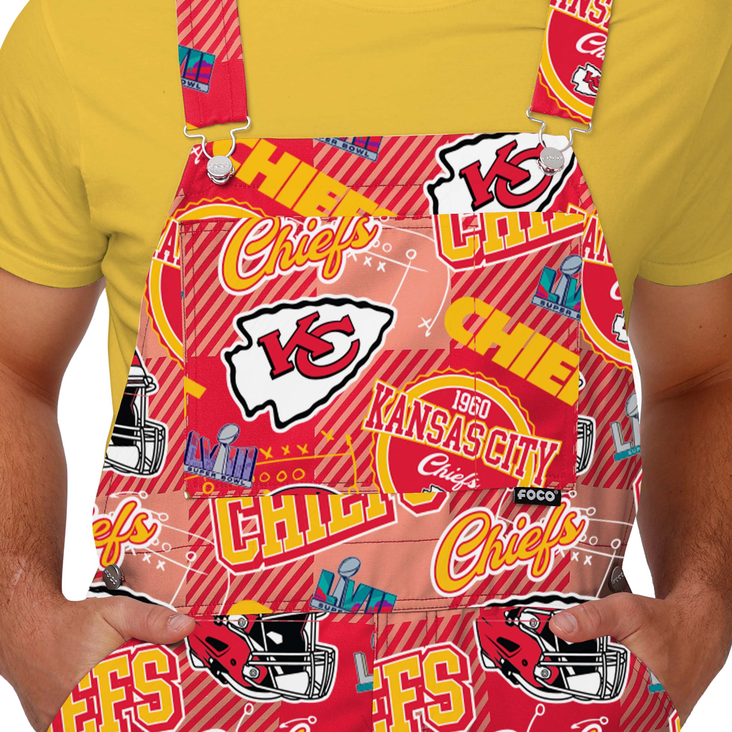 Kansas City Chiefs NFL Mens Historic Print Bib Overalls - Image 4