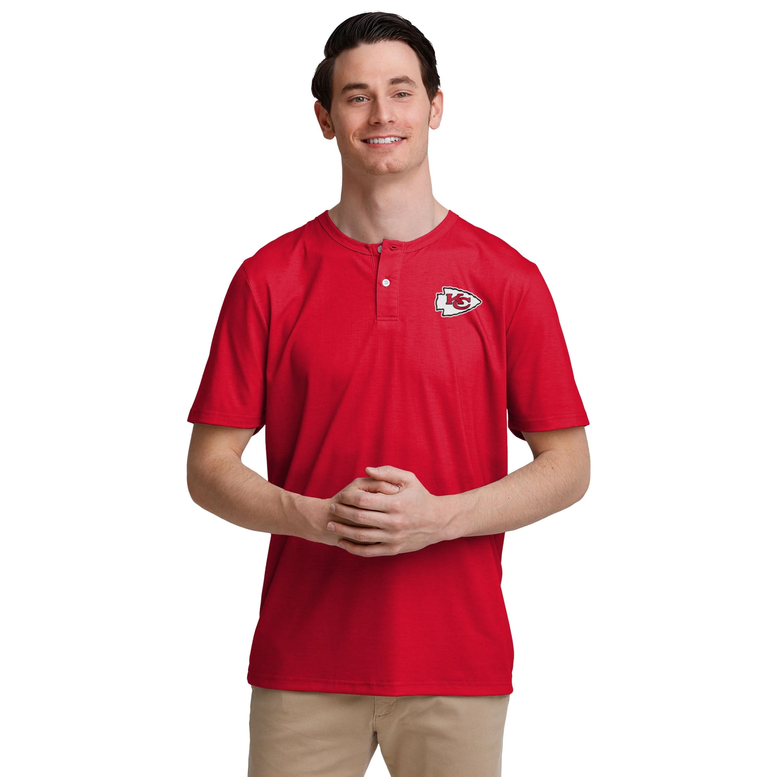 Kansas City Chiefs NFL Mens Solid Team Logo Short Sleeve Henley - Image 2