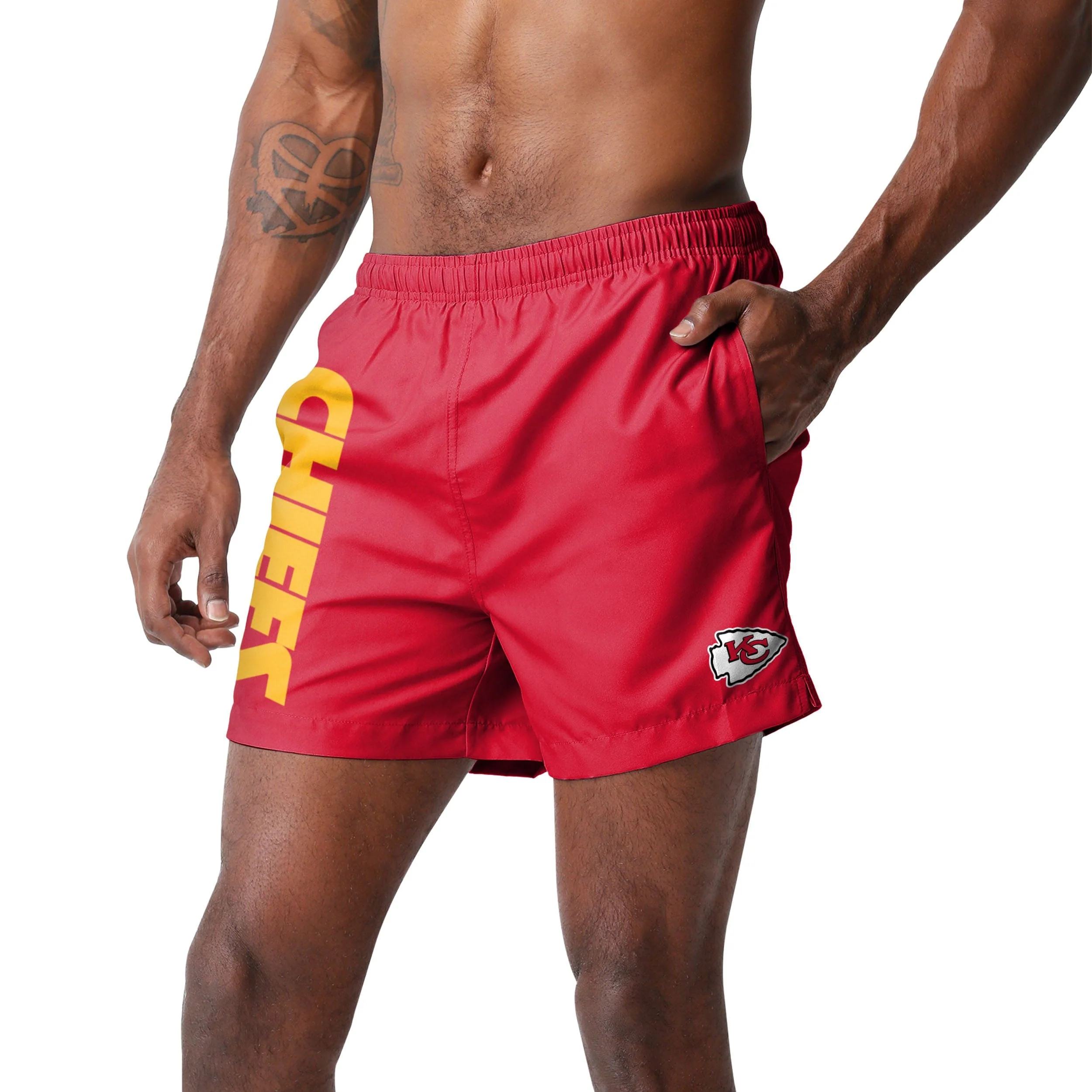 Kansas City Chiefs NFL Mens Solid Wordmark 5.5" Swimming Trunks - Image 2