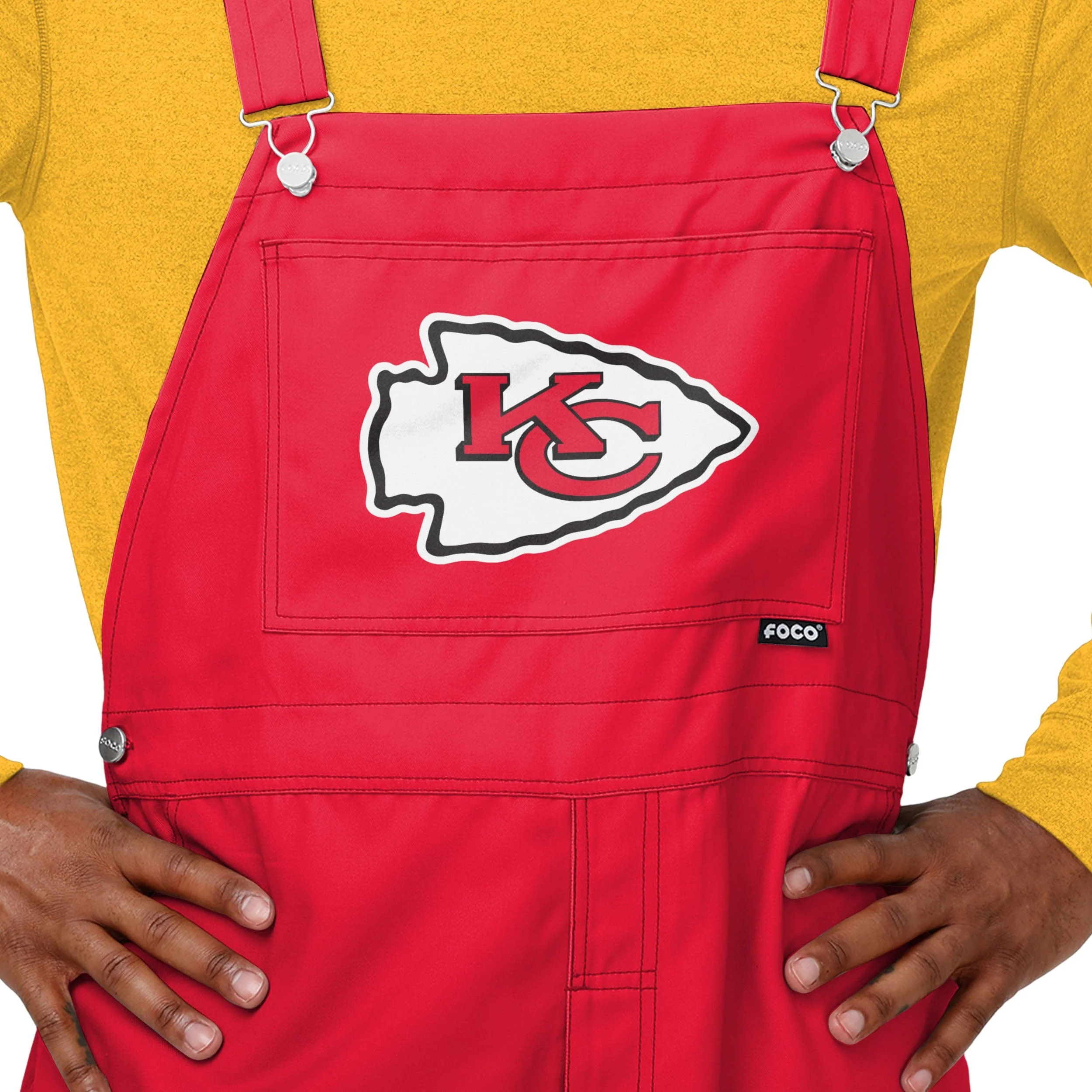 Kansas City Chiefs NFL Mens Solid Wordmark Bib Overalls - Image 3