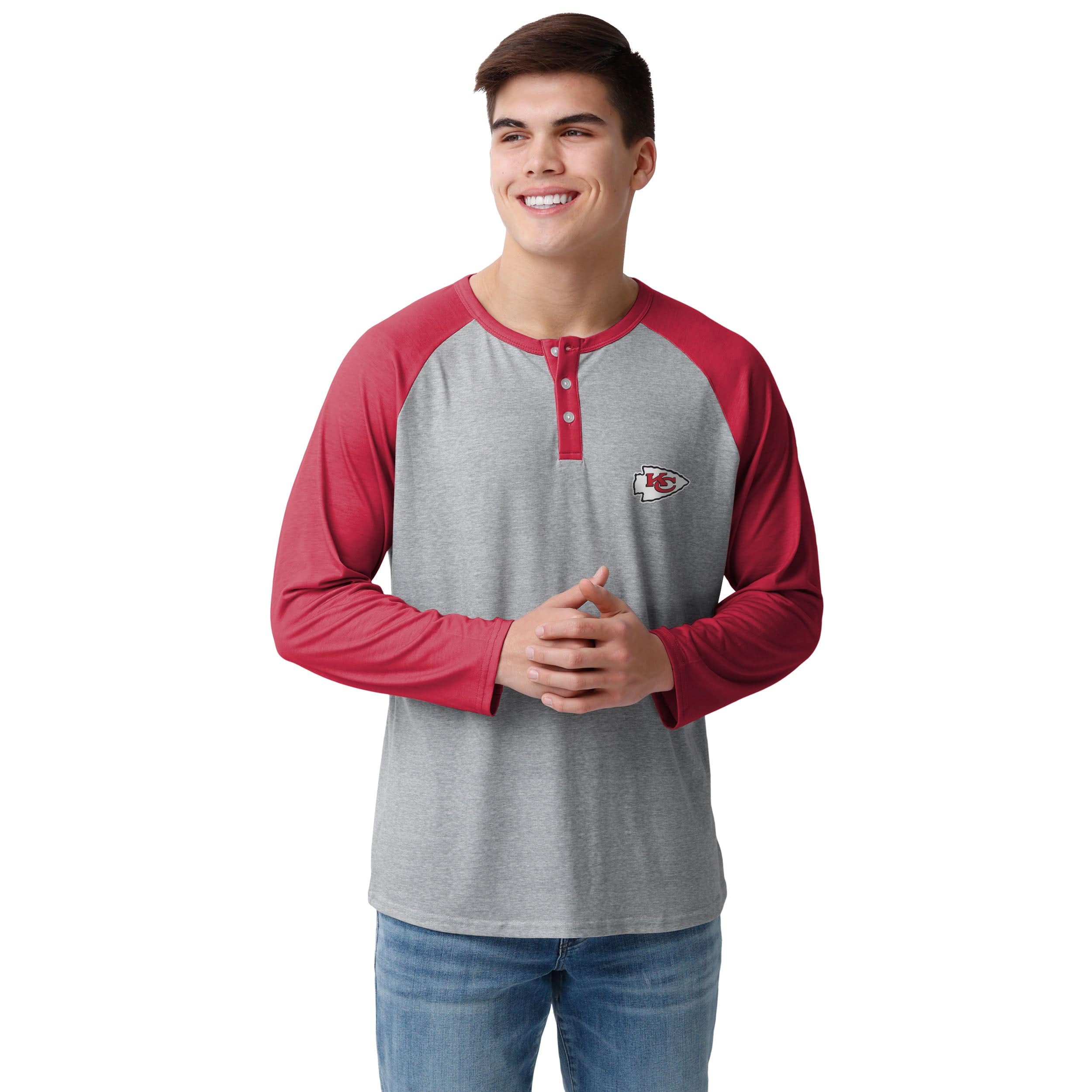 Kansas City Chiefs NFL Mens Team Logo Gray Long Sleeve Henley - Image 2