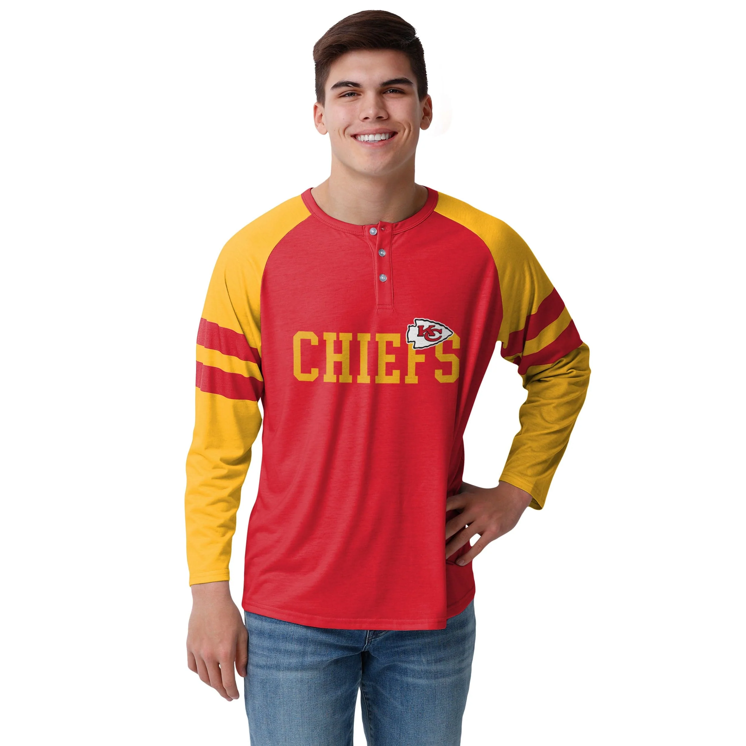 Kansas City Chiefs NFL Mens Team Stripe Wordmark Long Sleeve Henley - Image 2