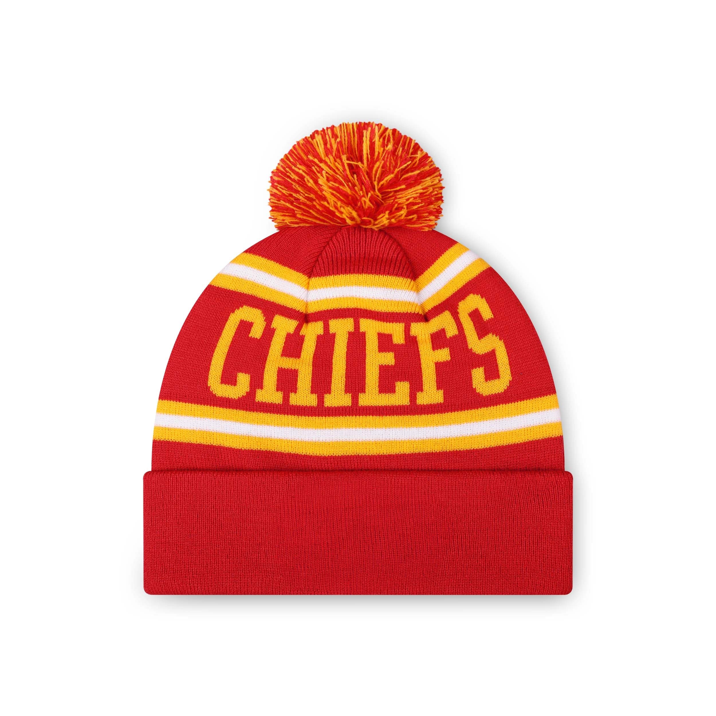 Kansas City Chiefs NFL Red Primary Logo Stripe Pom Beanie - Image 2