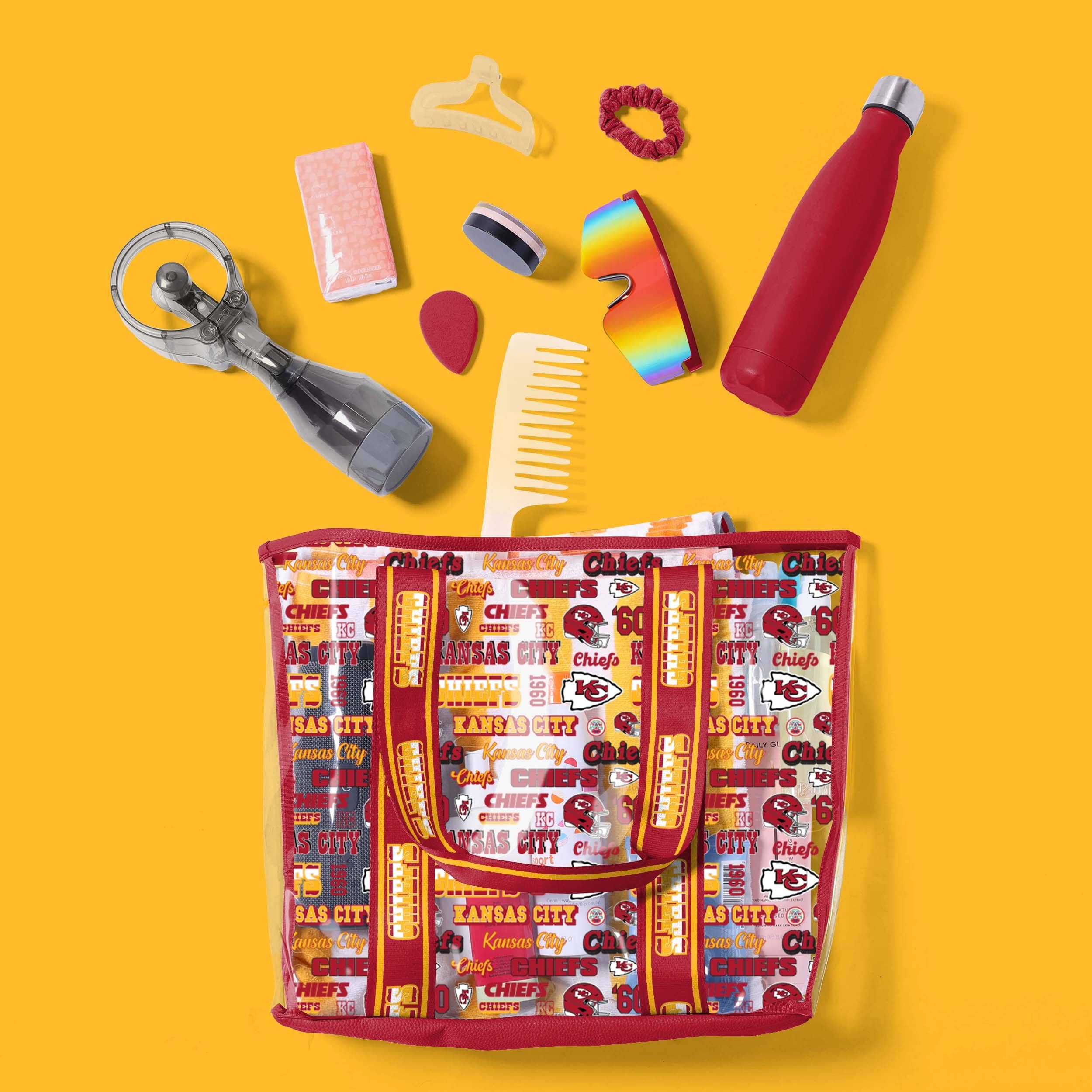 Kansas City Chiefs NFL Repeat Retro Print Clear Tote Bag - Image 3