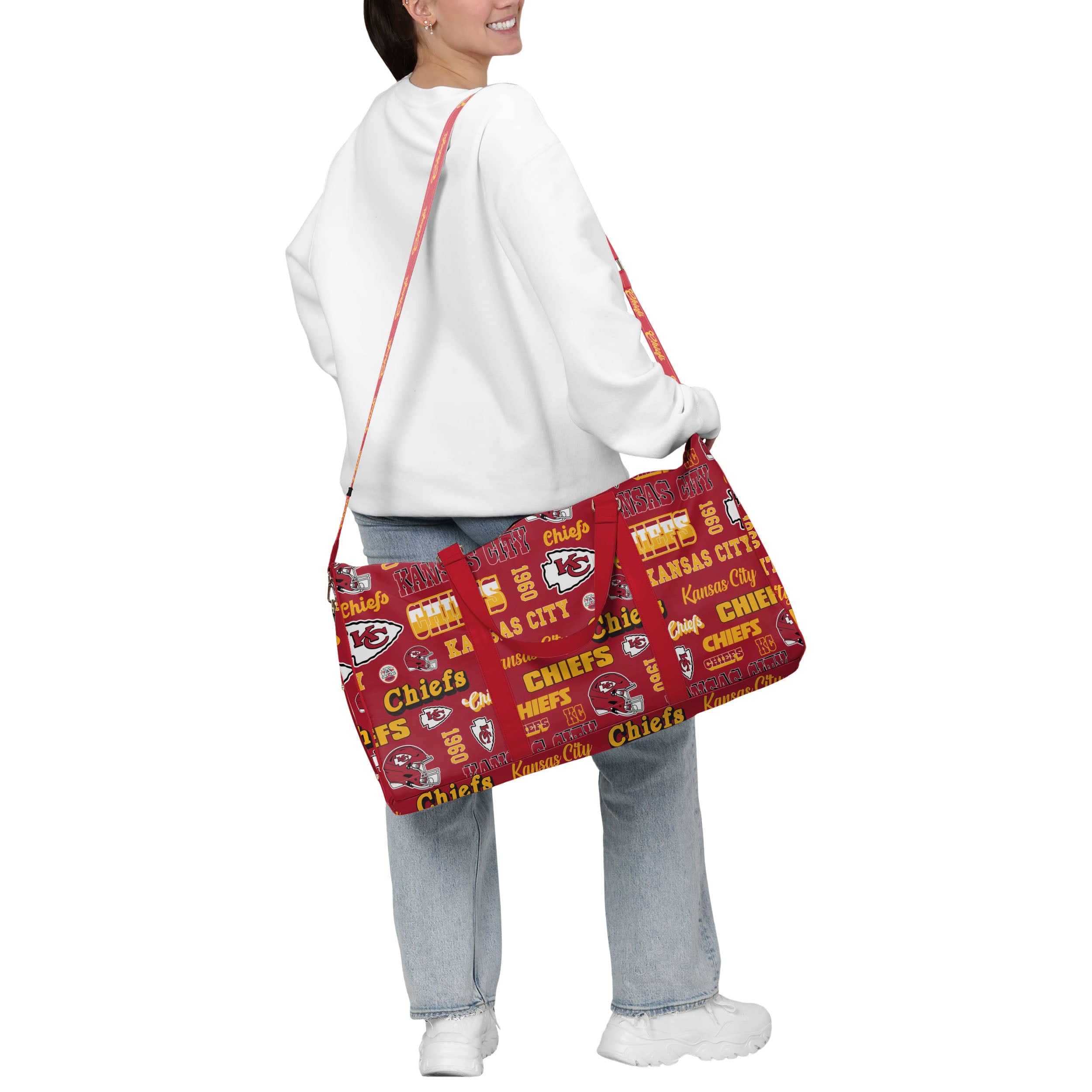 Kansas City Chiefs NFL Repeat Retro Print Nylon Weekender Duffle Bag - Image 3