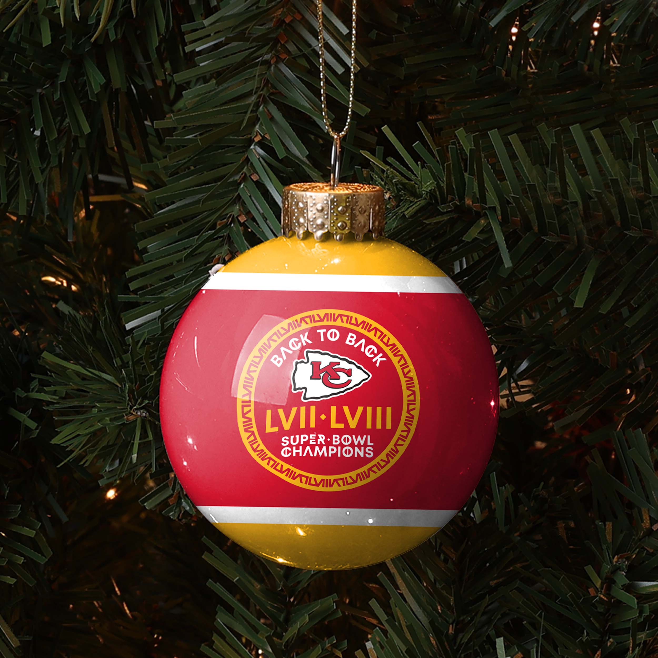Kansas City Chiefs NFL Super Bowl LVIII Champions Glass Ball Ornament - Image 3