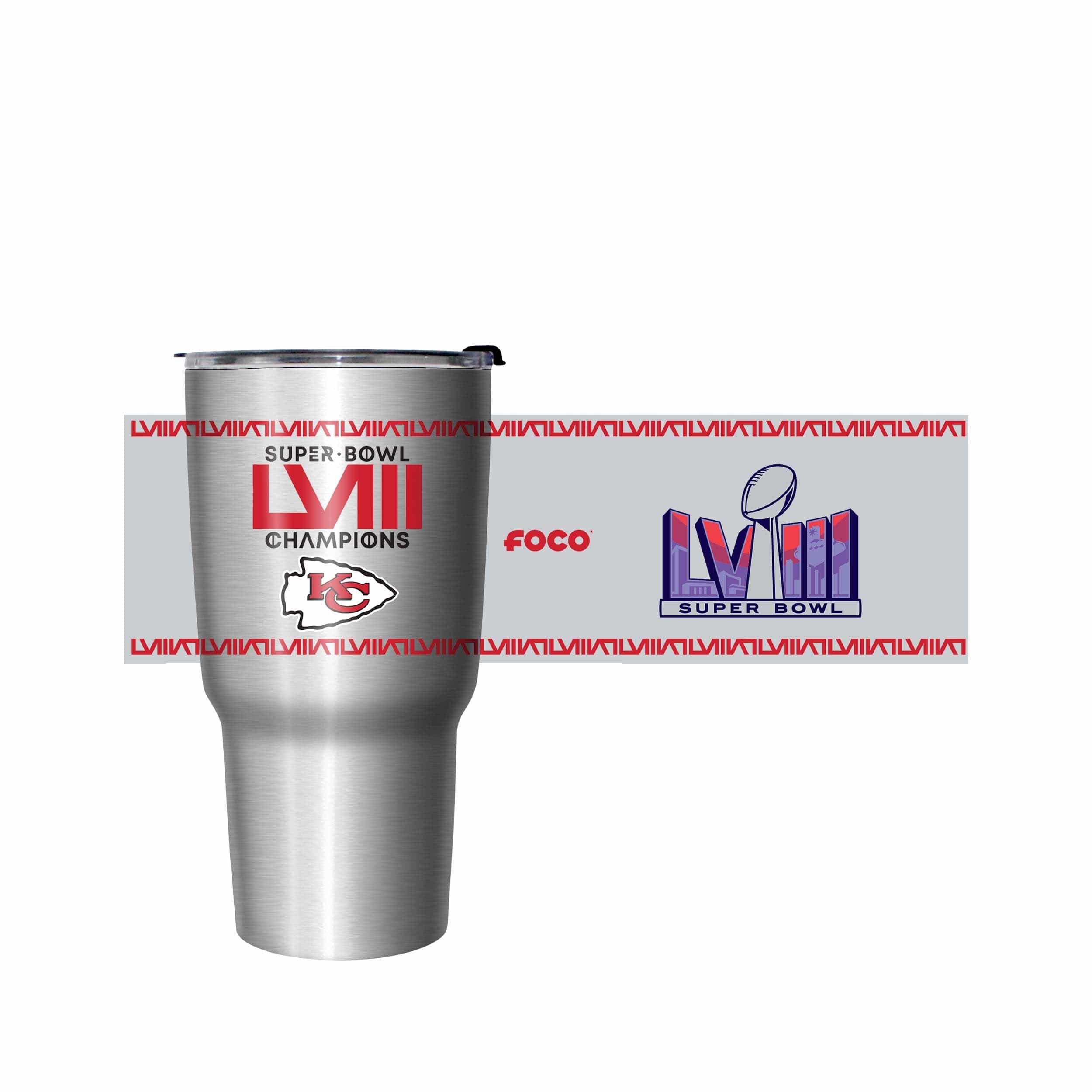Kansas City Chiefs NFL Super Bowl LVIII Champions Silver Diamond 27 oz Stainless Steel Tumbler - Image 5