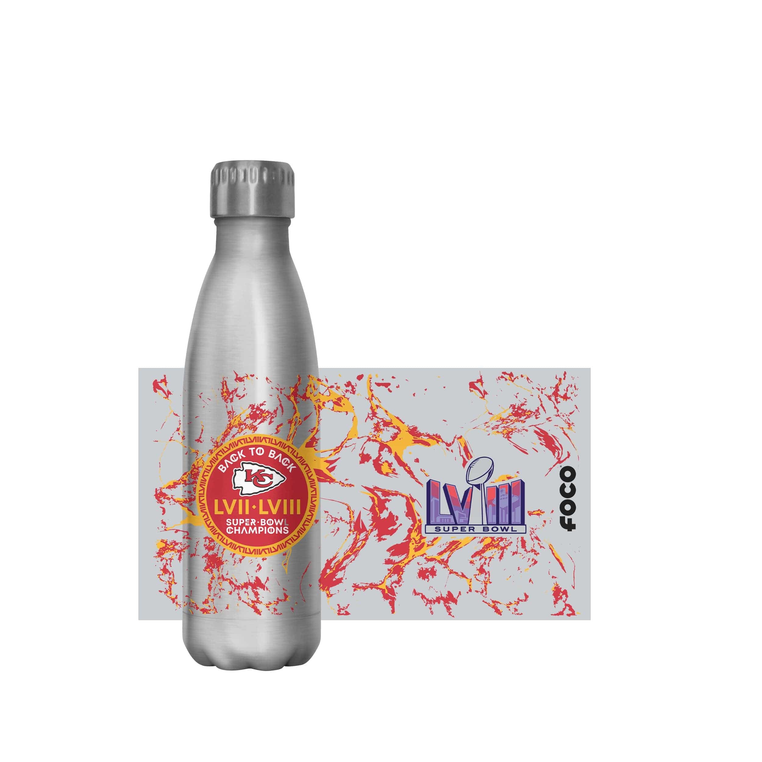 Kansas City Chiefs NFL Super Bowl LVIII Champions Silver Marble 17 oz Stainless Steel Bottle - Image 5