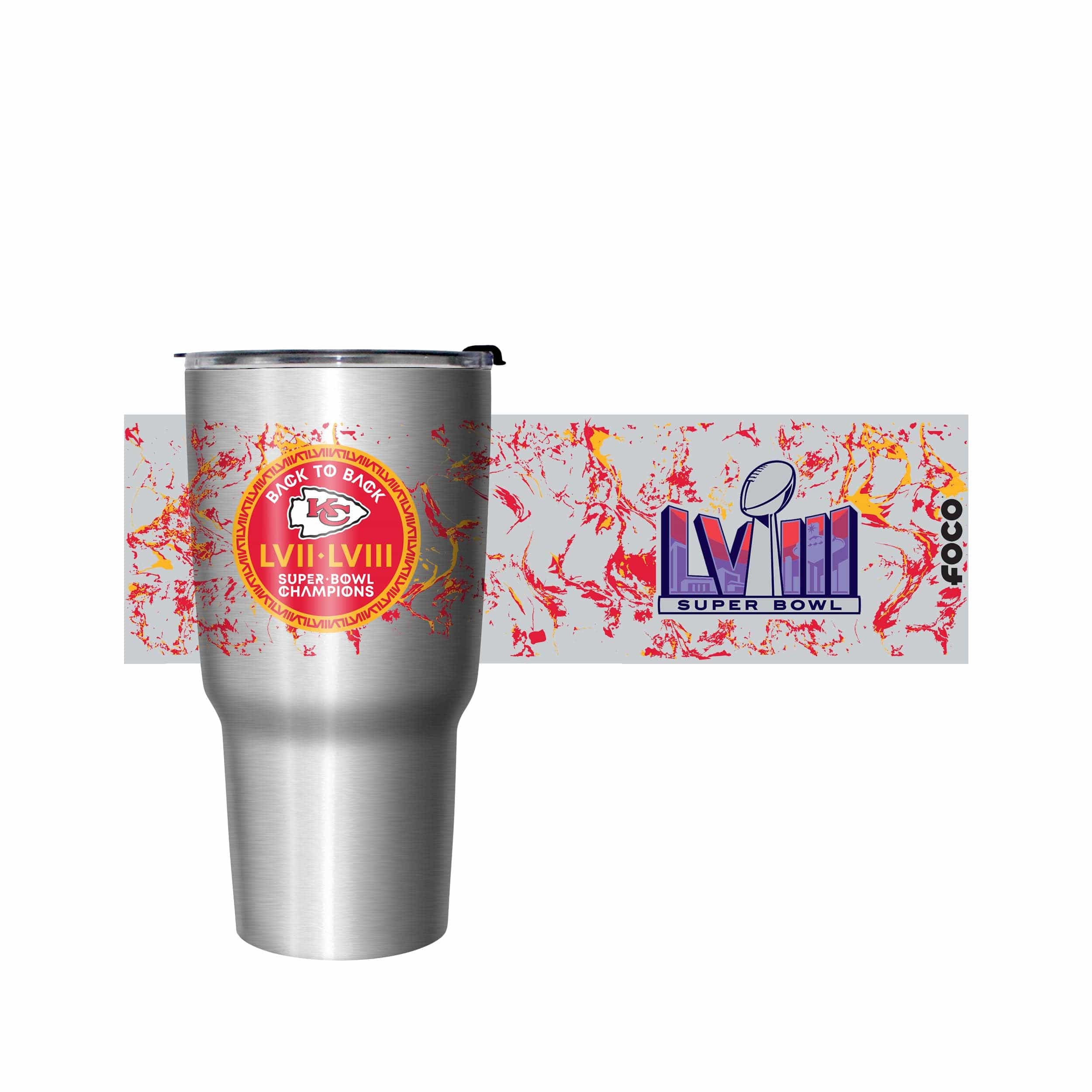 Kansas City Chiefs NFL Super Bowl LVIII Champions Silver Marble 27 oz Stainless Steel Tumbler - Image 5