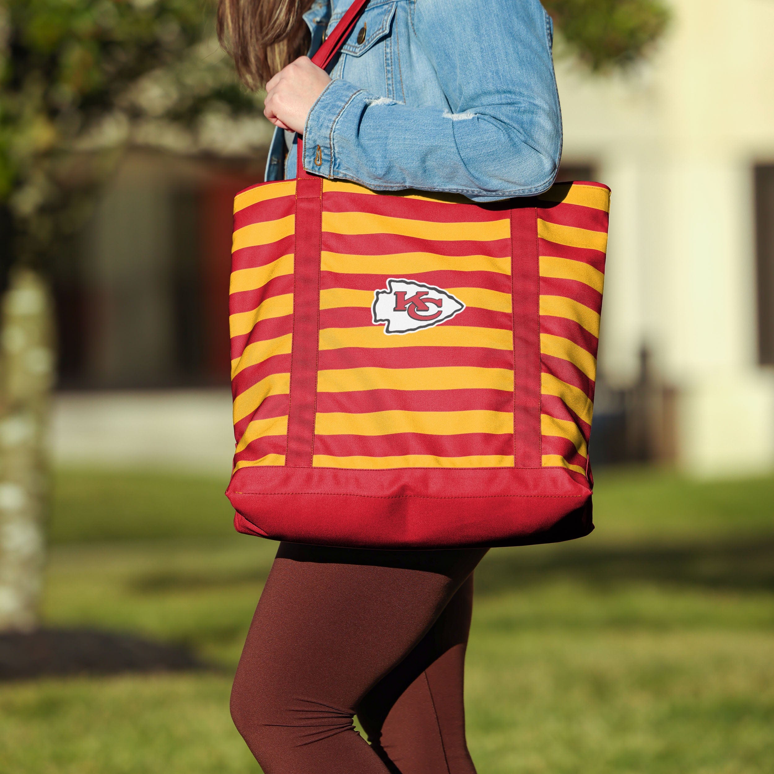 Kansas City Chiefs NFL Team Stripe Canvas Tote Bag - Image 3