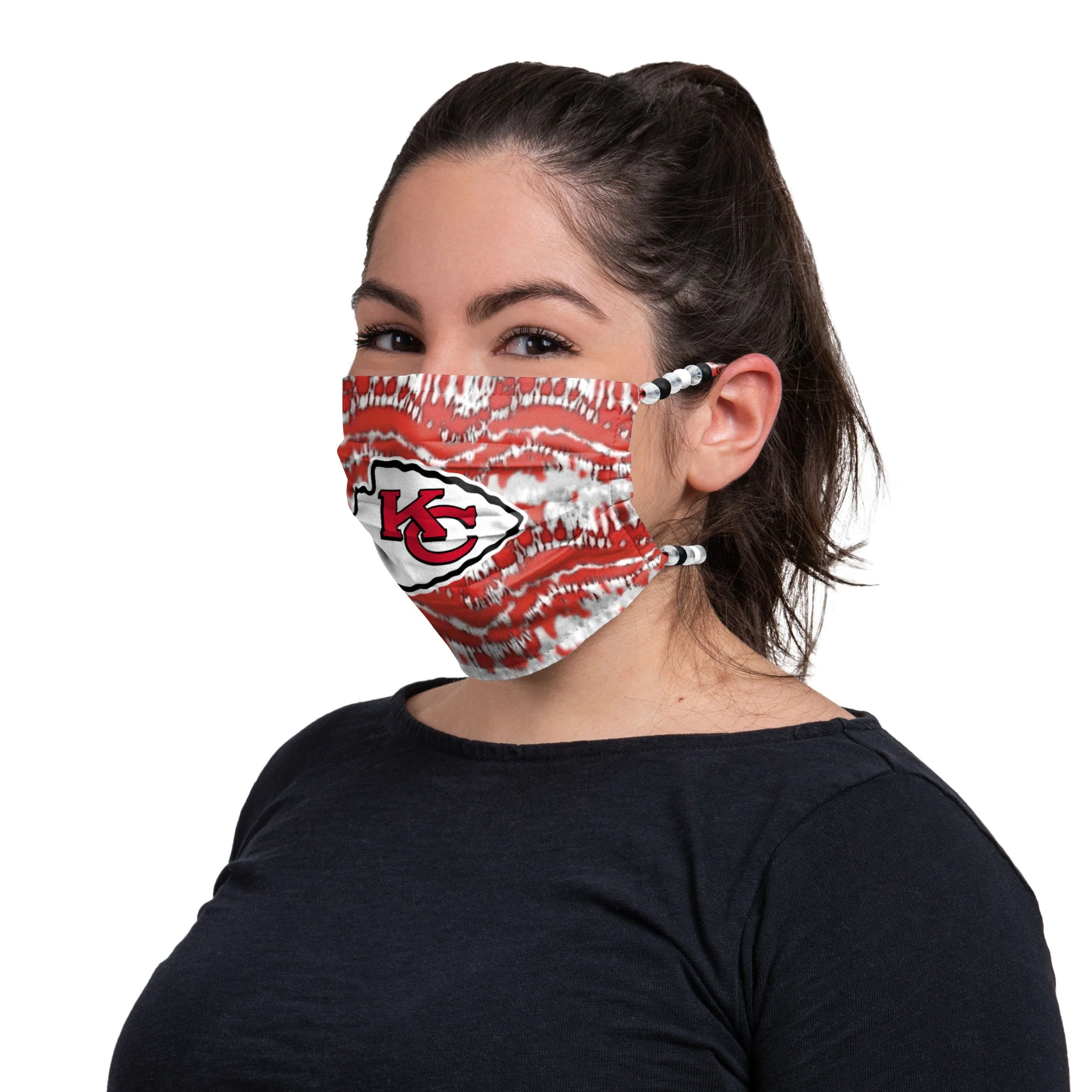 Kansas City Chiefs NFL Tie-Dye Beaded Tie-Back Face Cover - Image 3