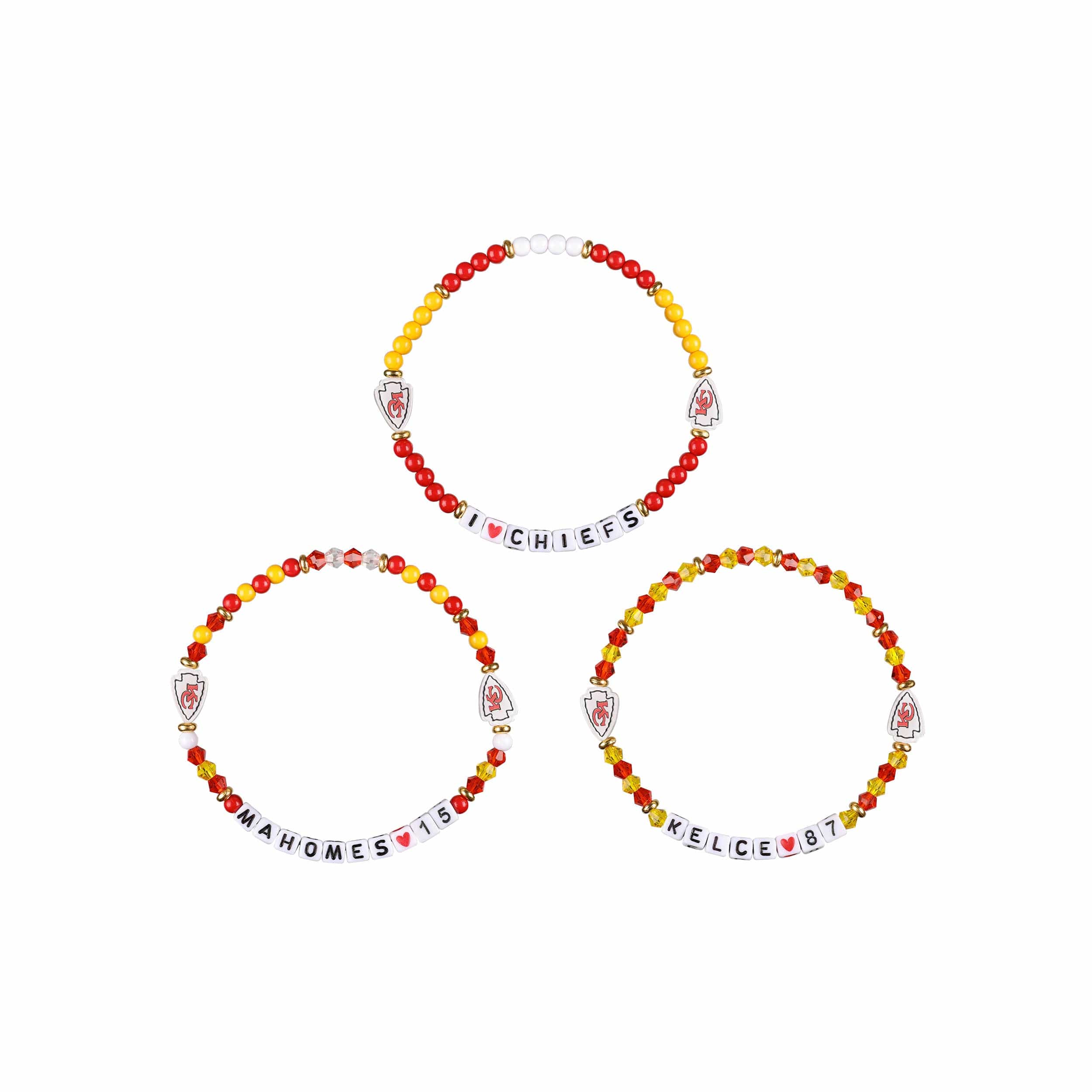 Kansas City Chiefs NFL Travis Kelce & Patrick Mahomes 3 Pack Player Friendship Bracelet - Image 3