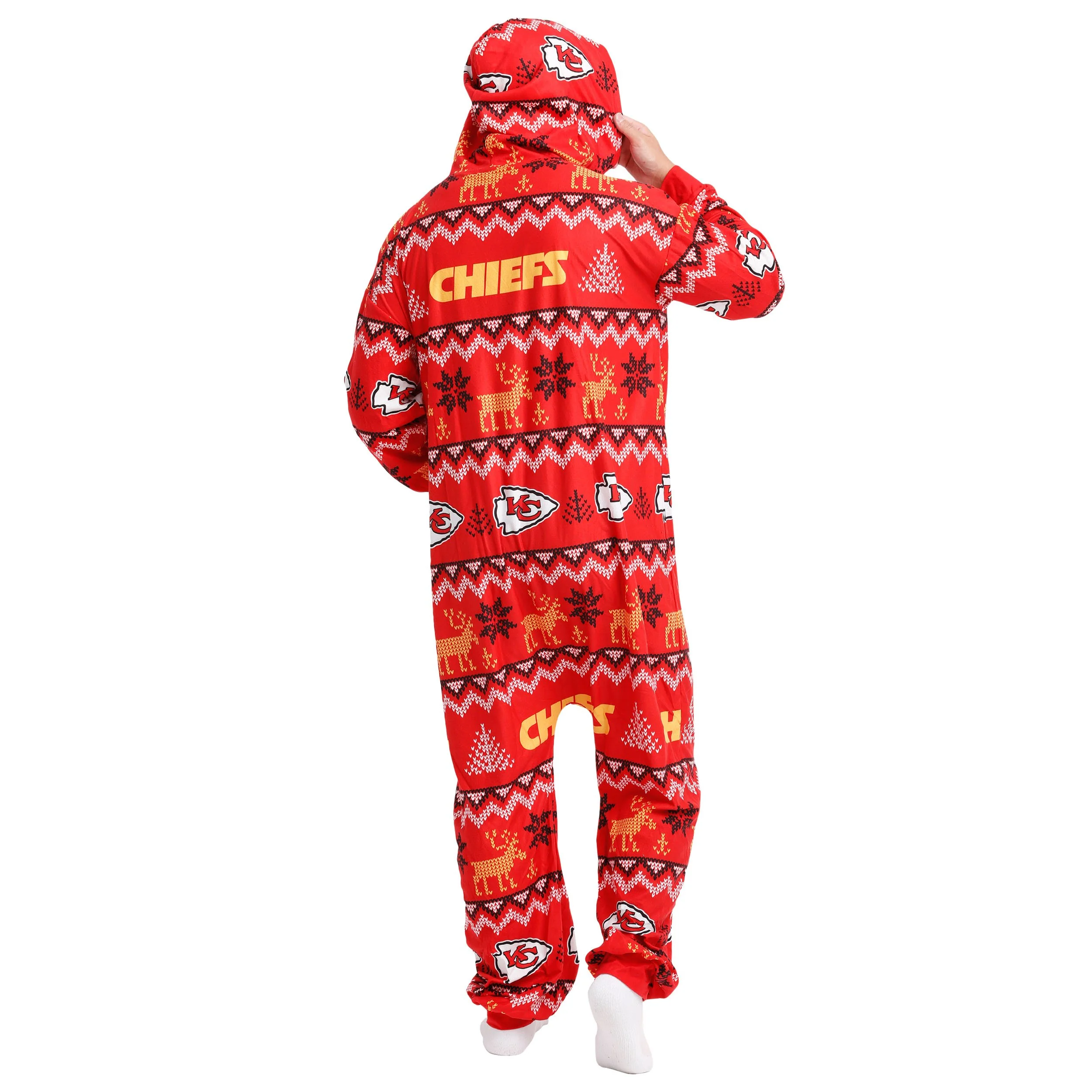 Kansas City Chiefs NFL Ugly Pattern One Piece Pajamas - Image 2