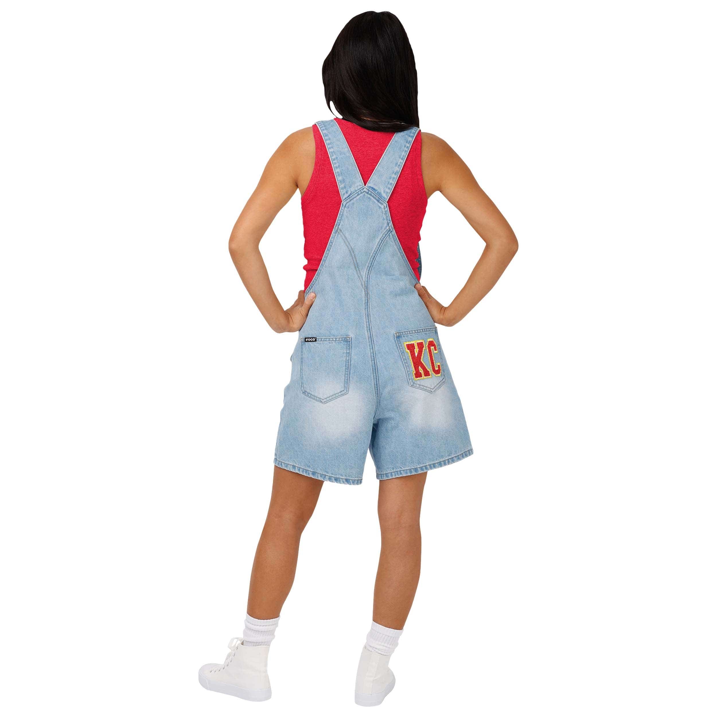 Kansas City Chiefs NFL Womens Big Logo Denim Bib Shortalls - Image 2