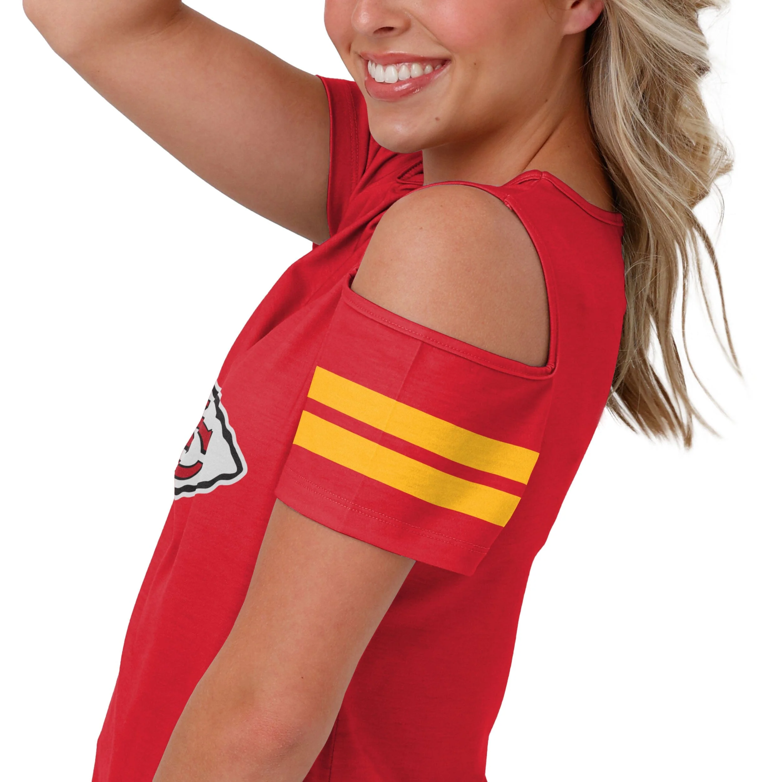 Kansas City Chiefs NFL Womens Cold Shoulder T-Shirt - Image 3