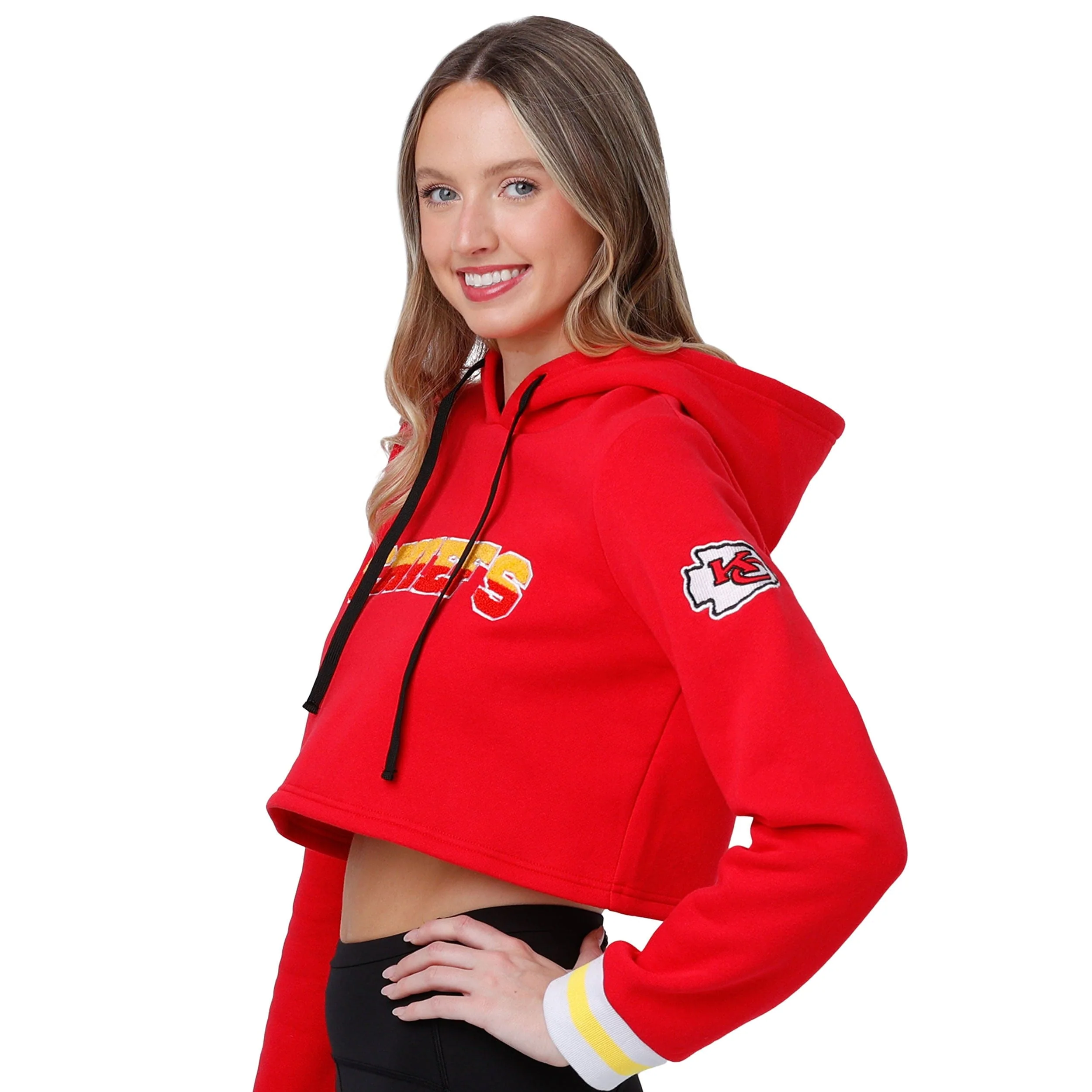 Kansas City Chiefs NFL Womens Cropped Chenille Hoodie - Image 4