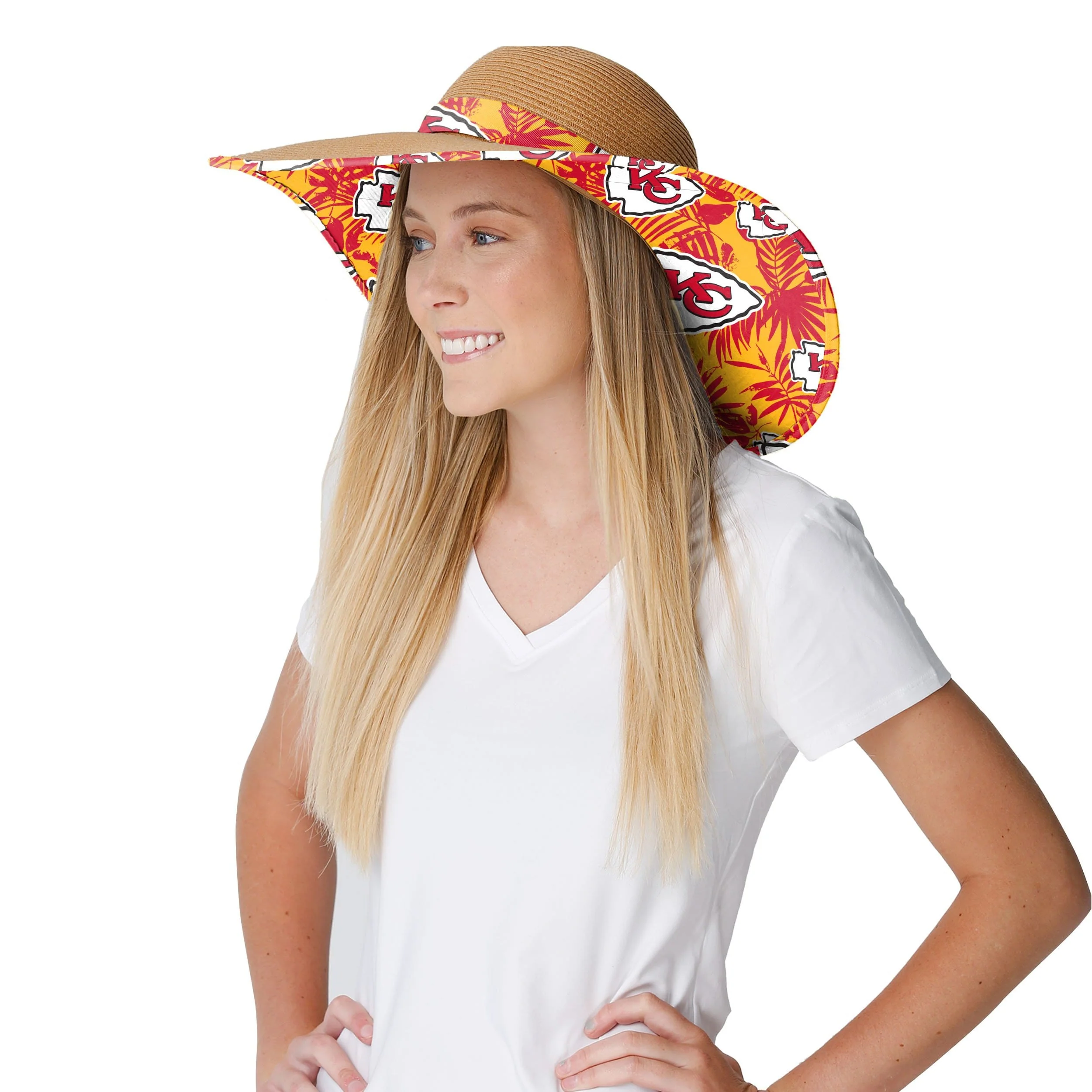 Kansas City Chiefs NFL Womens Floral Straw Hat - Image 3