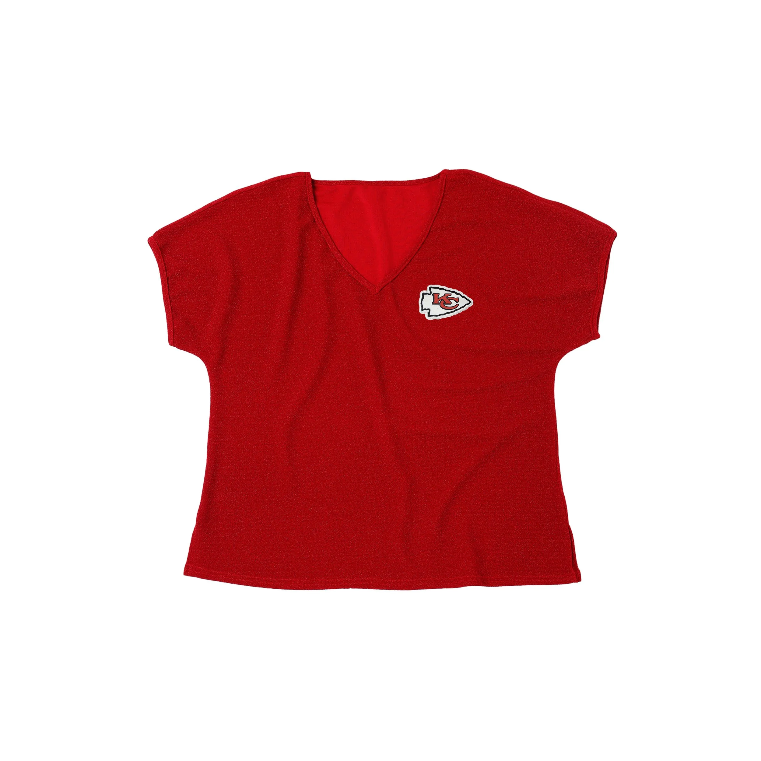 Kansas City Chiefs NFL Womens Gametime Glitter V-Neck T-Shirt - Image 5