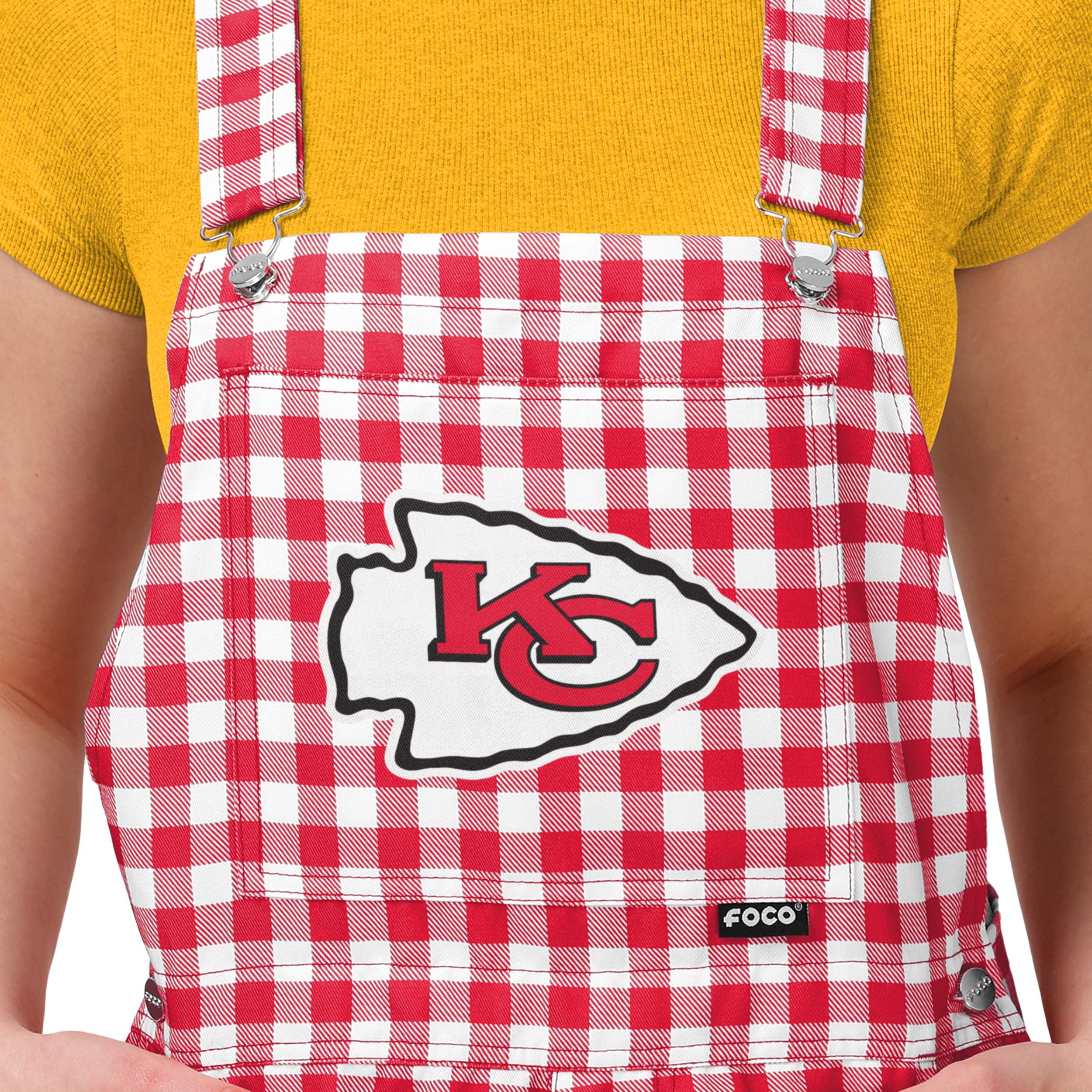Kansas City Chiefs NFL Womens Gingham Check Bib Shortalls - Image 3