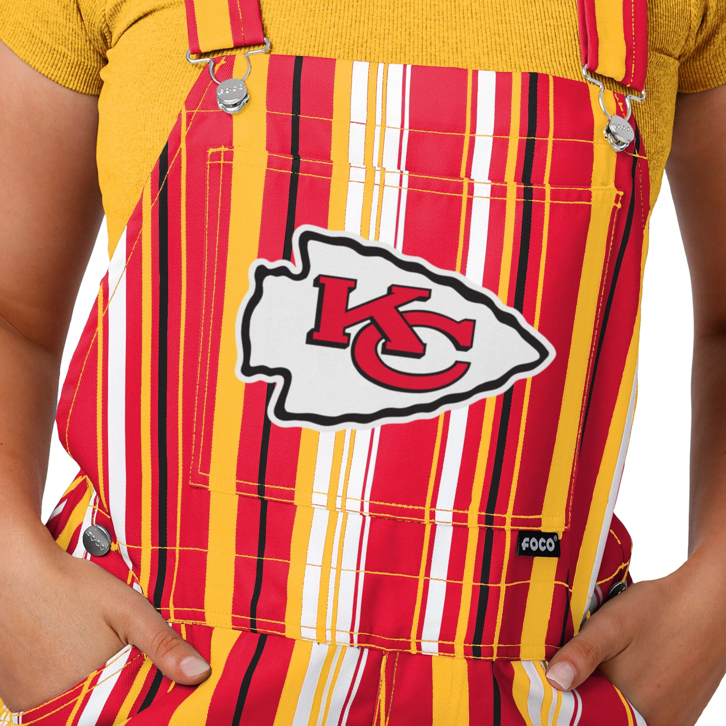 Kansas City Chiefs NFL Womens Hyper Stripe Bib Overalls - Image 4