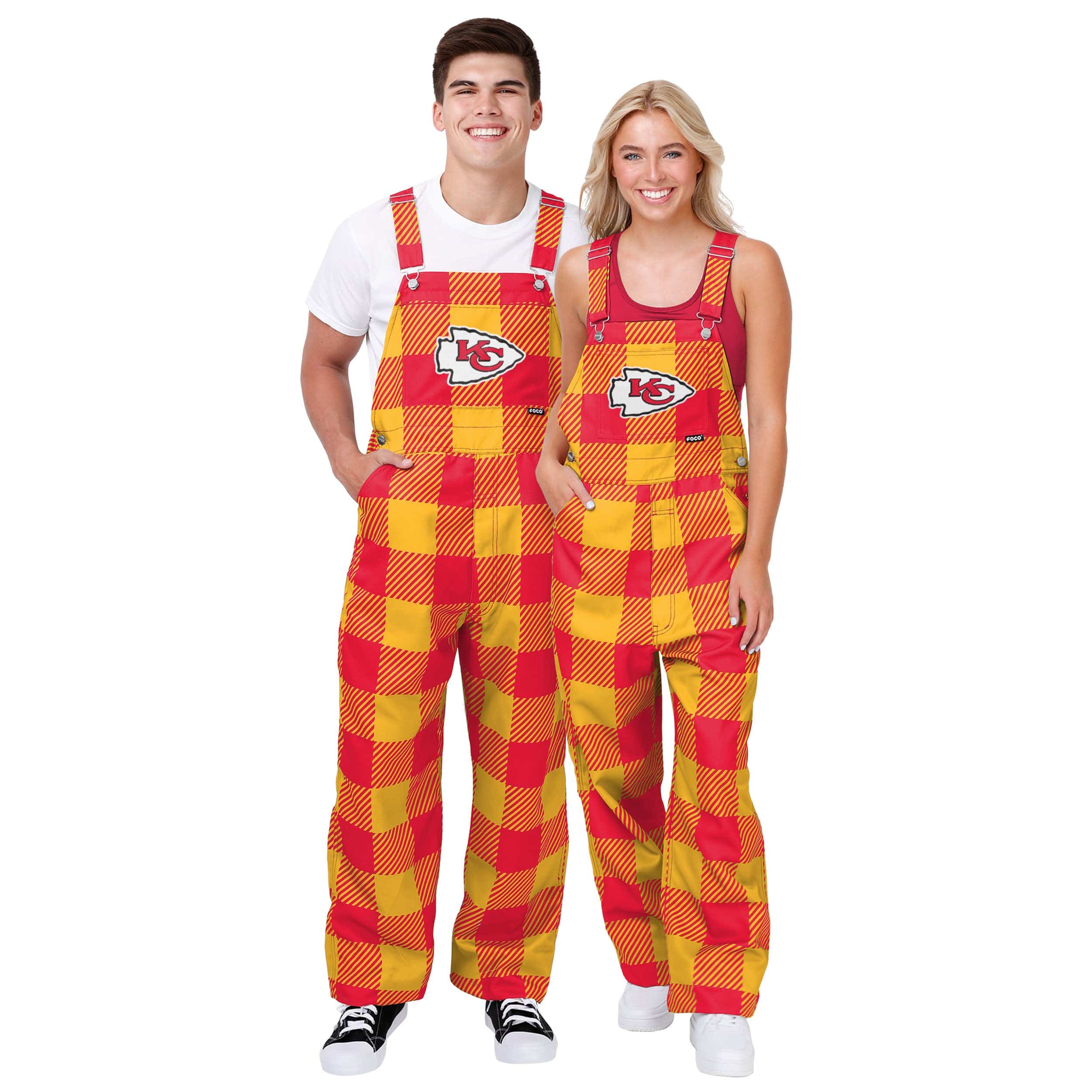 Kansas City Chiefs NFL Womens Plaid Bib Overalls - Image 3