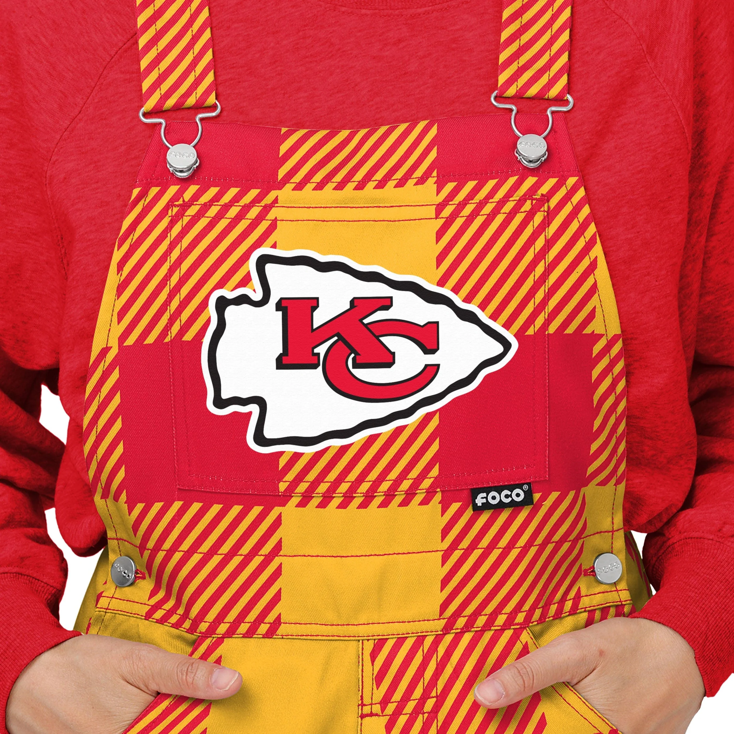 Kansas City Chiefs NFL Womens Plaid Bib Overalls - Image 4