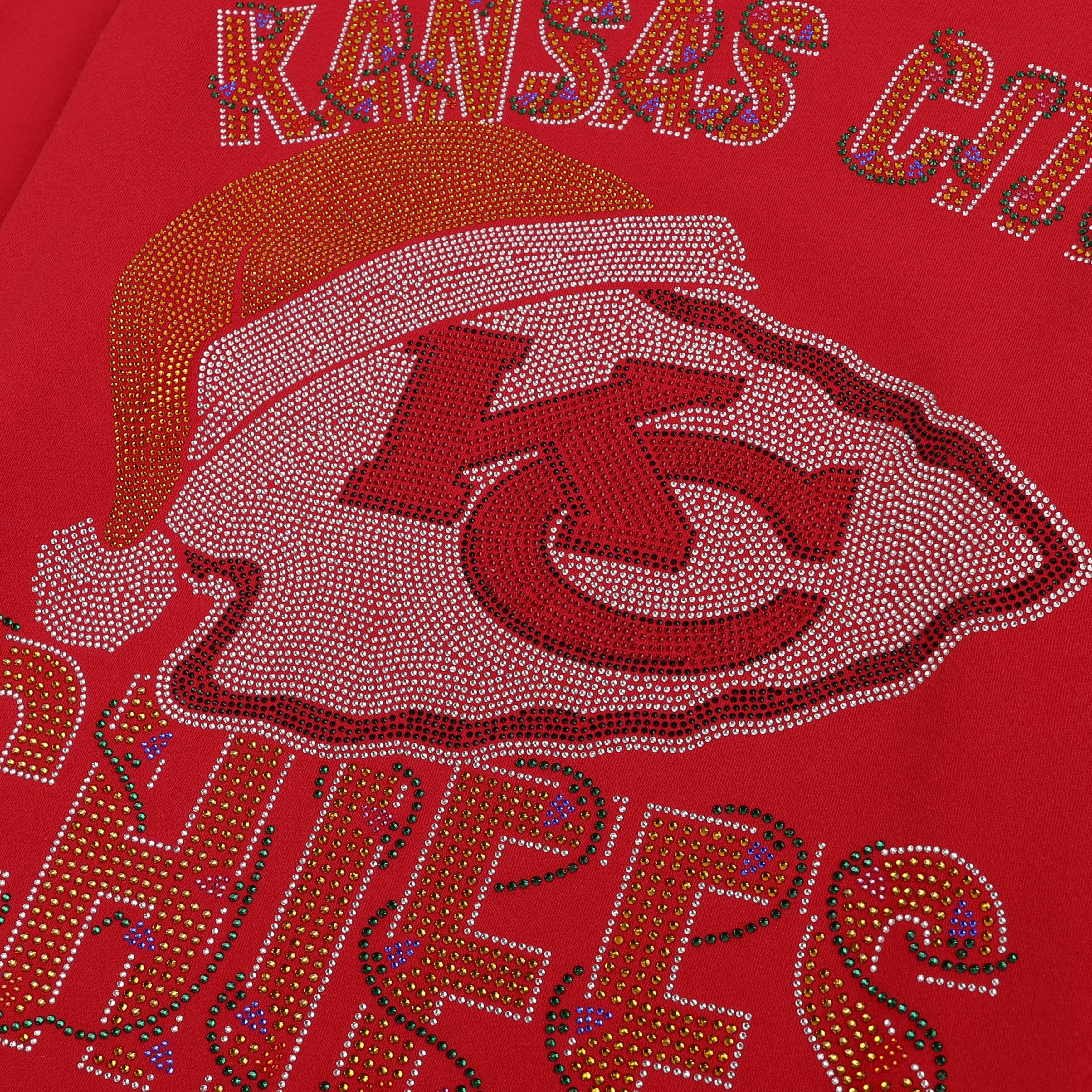 Kansas City Chiefs NFL Womens Rhinestone Logo Oversized Holiday Crew Neck Sweatshirt - Image 3