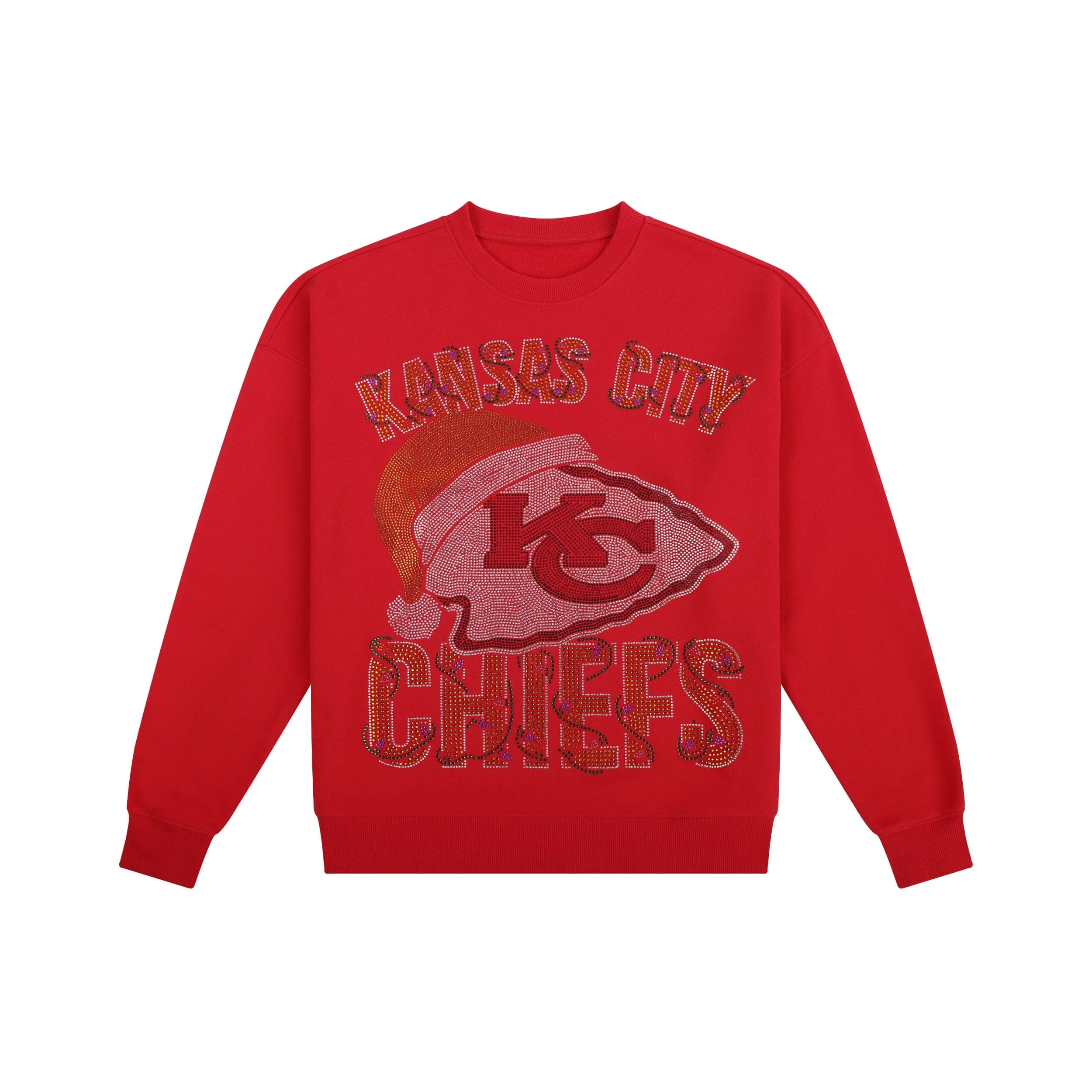 Kansas City Chiefs NFL Womens Rhinestone Logo Oversized Holiday Crew Neck Sweatshirt - Image 4
