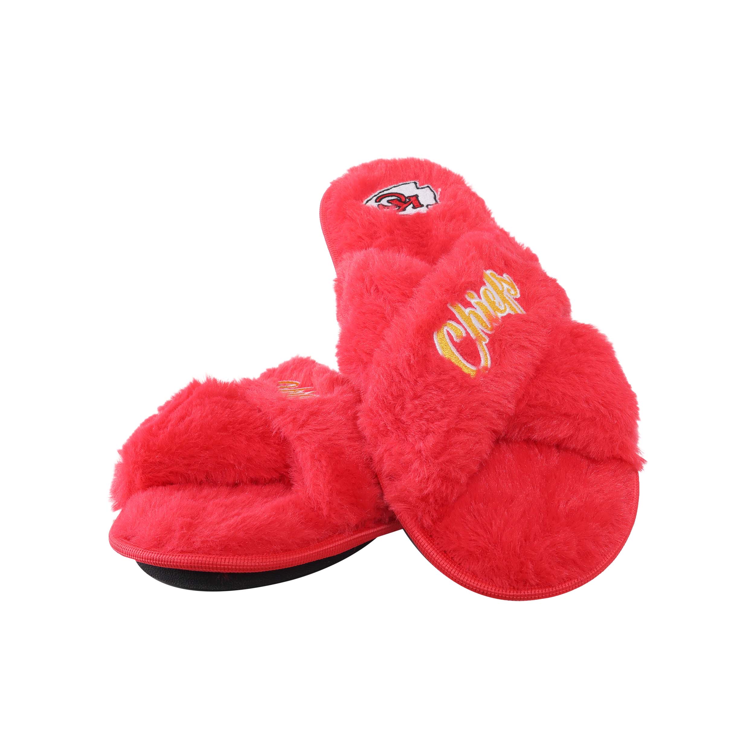 Kansas City Chiefs NFL Womens Script Wordmark Fur Cross Slide