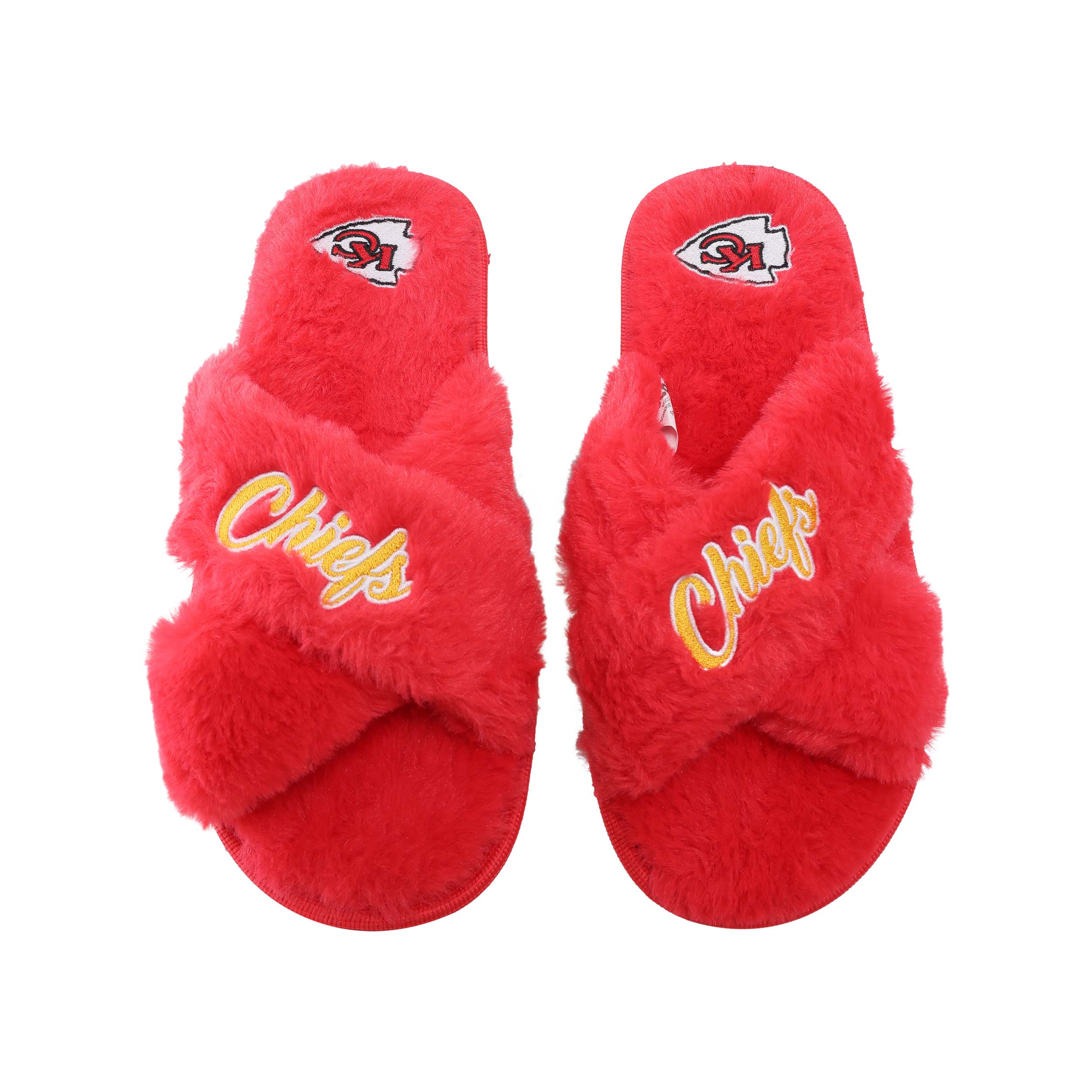 Kansas City Chiefs NFL Womens Script Wordmark Fur Cross Slide - Image 2