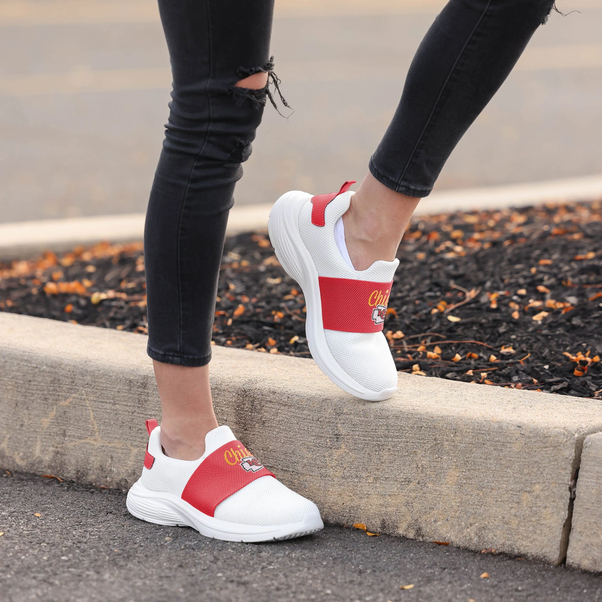 Kansas City Chiefs NFL Womens Script Wordmark White Slip On Sneakers - Image 3