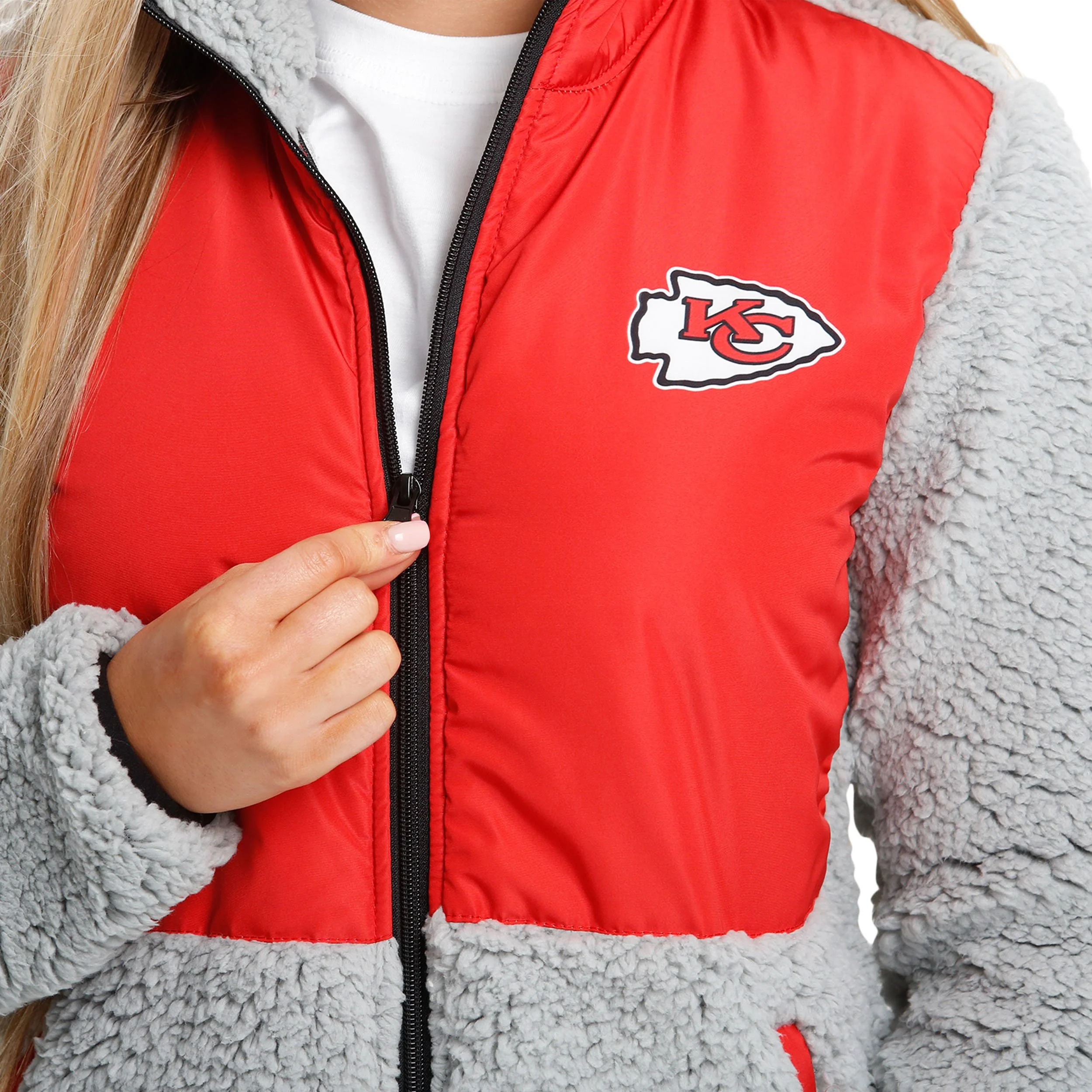 Kansas City Chiefs NFL Womens Sherpa Soft Zip Up Jacket - Image 3