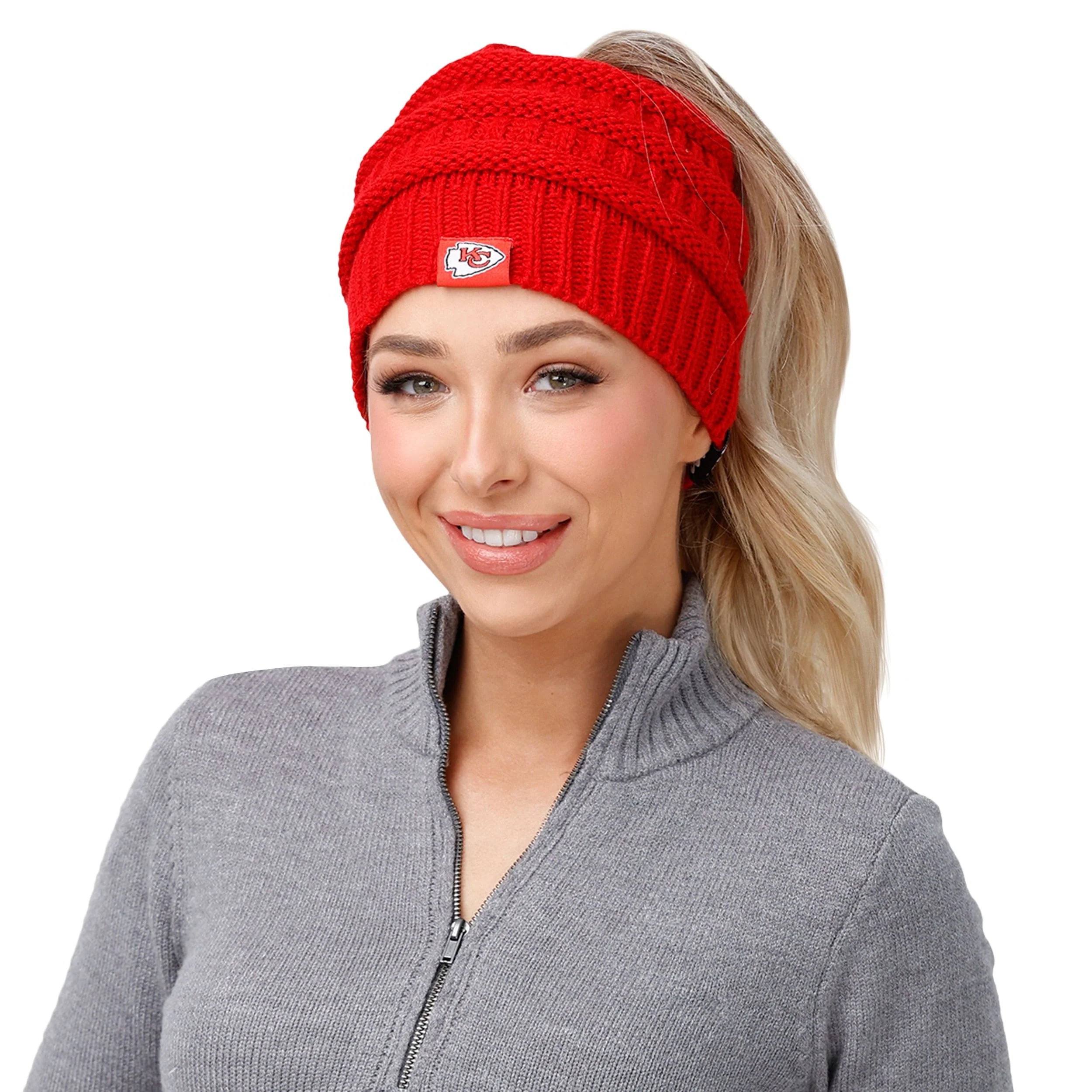 Kansas City Chiefs NFL Womens Solid Ponytail Beanie - Image 3