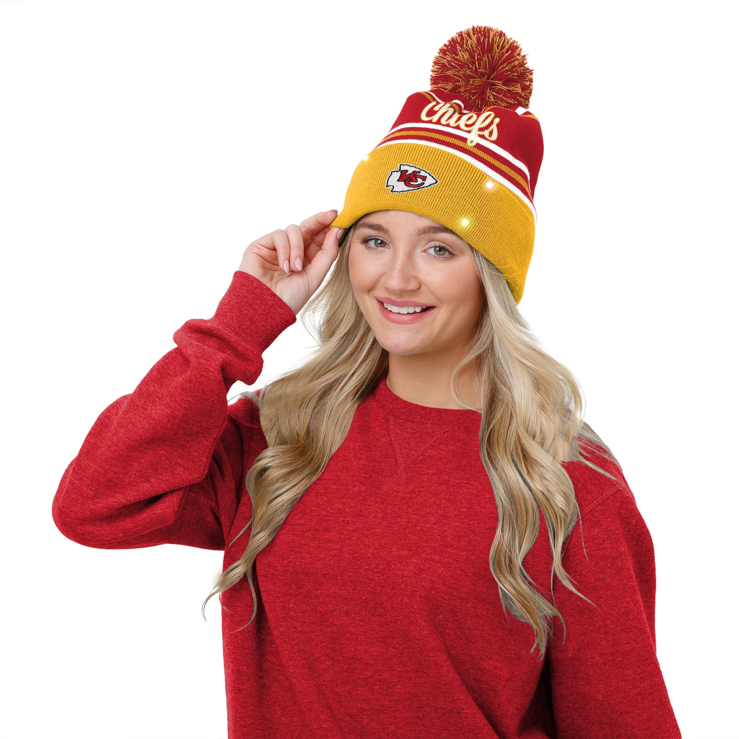 Kansas City Chiefs NFL Womens Wordmark Script Light Up Beanie - Image 3