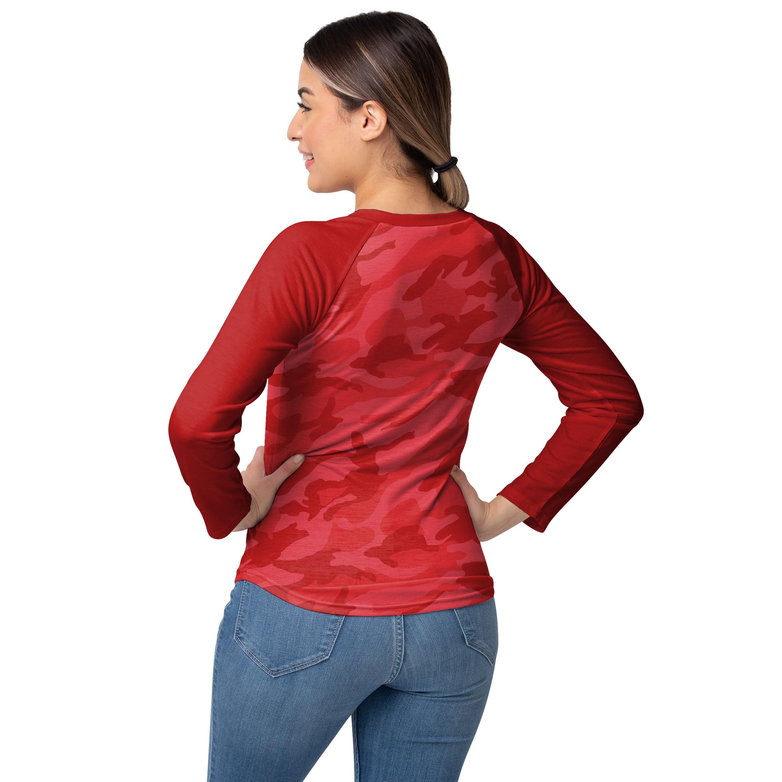 Kansas City Chiefs NFL Womens Wordmark Tonal Camo Raglan T-Shirt - Image 3
