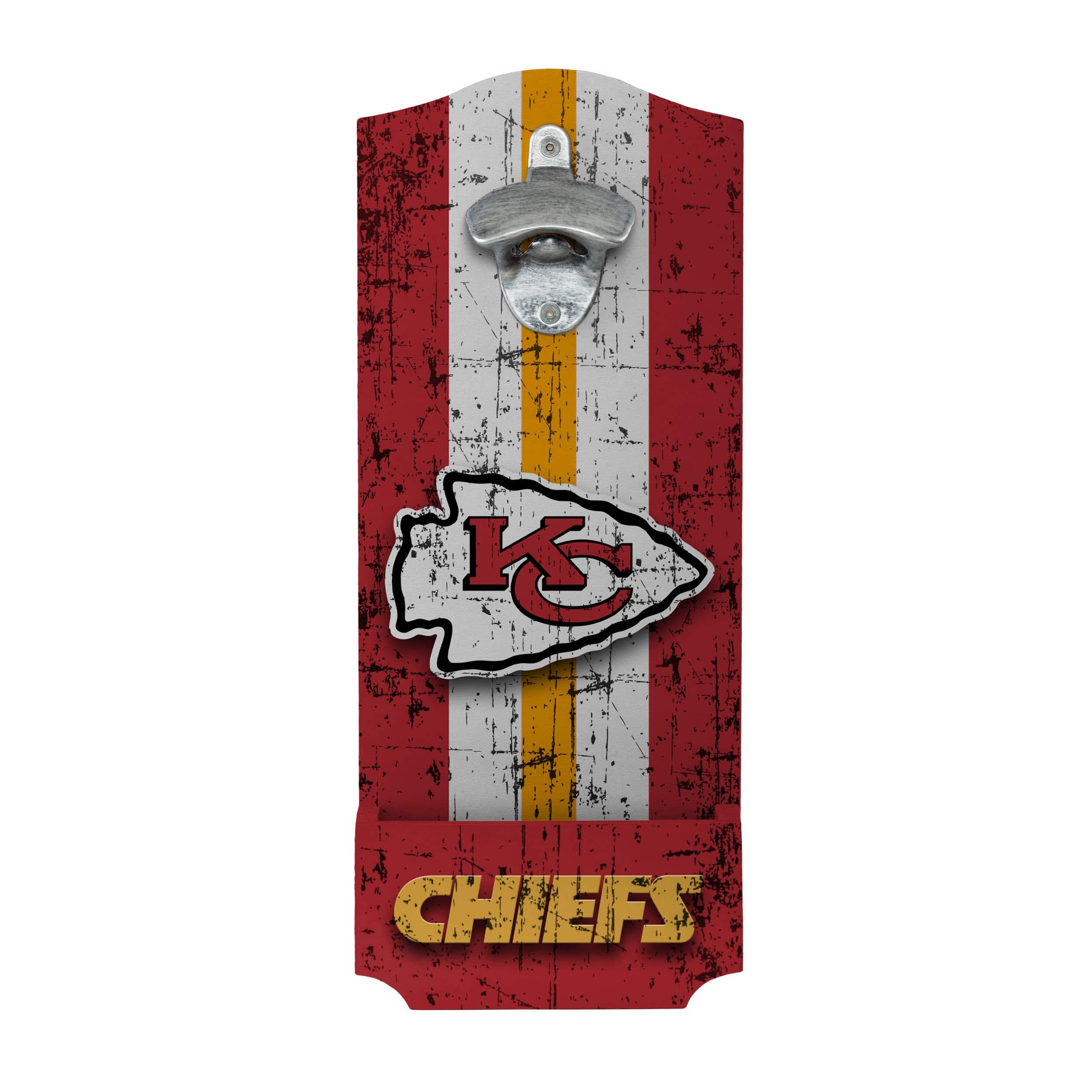Kansas City Chiefs NFL Wooden Bottle Cap Opener Sign - Image 2