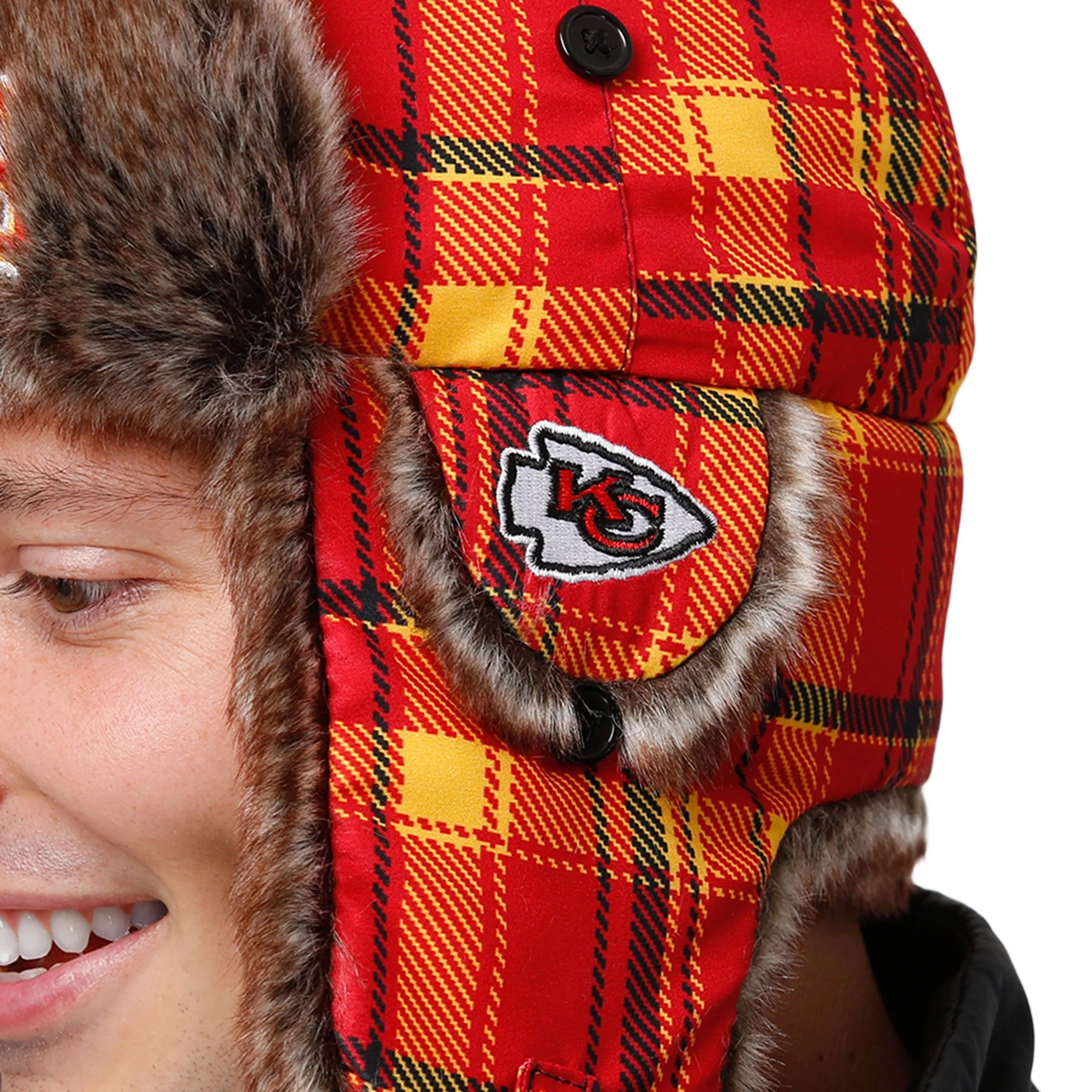 Kansas City Chiefs NFL Wordmark Flannel Trapper Hat - Image 3