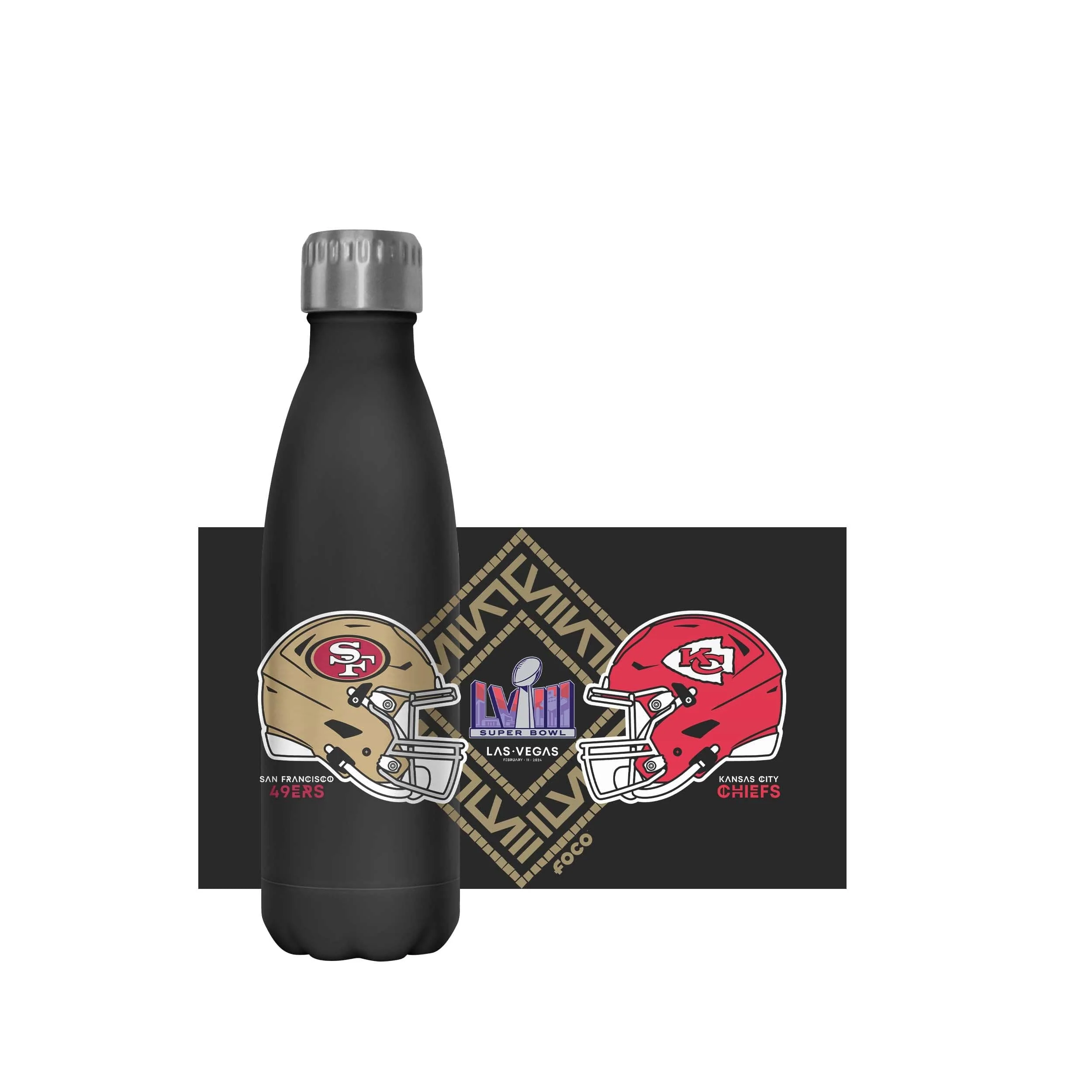 Kansas City Chiefs vs San Francisco 49ers NFL Super Bowl LVIII Black 17 oz Stainless Steel Bottle - Image 5