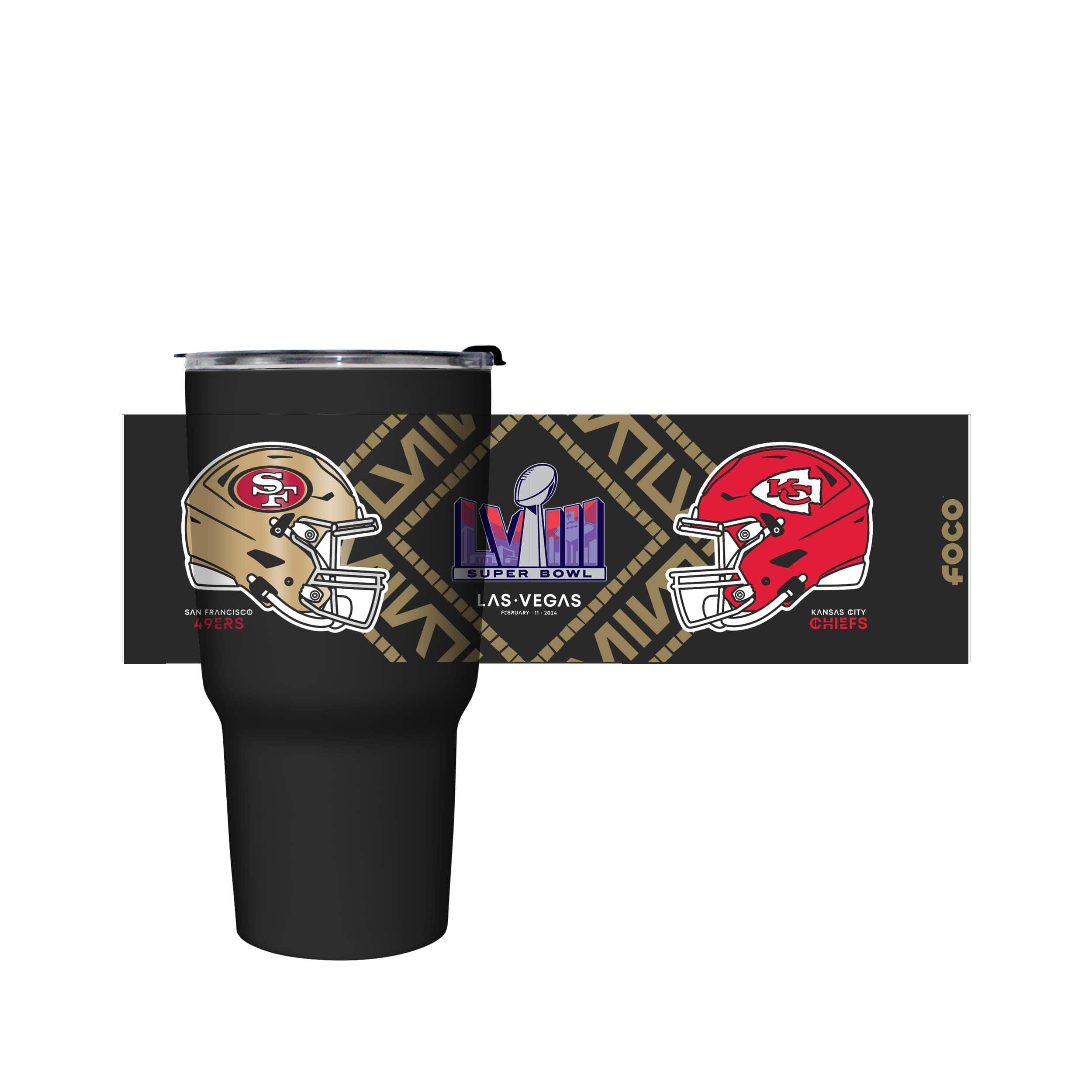 Kansas City Chiefs vs San Francisco 49ers NFL Super Bowl LVIII Black 27 oz Stainless Steel Tumbler - Image 5