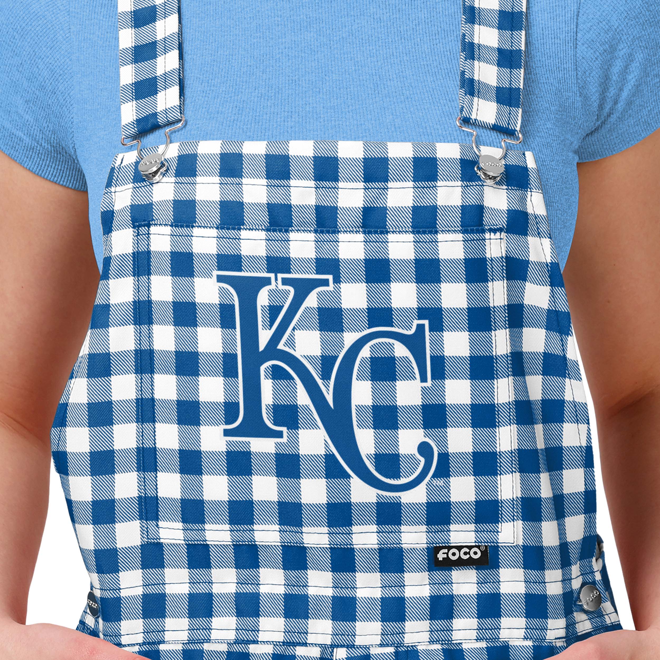 Kansas City Royals NFL Womens Gingham Check Bib Shortalls - Image 3