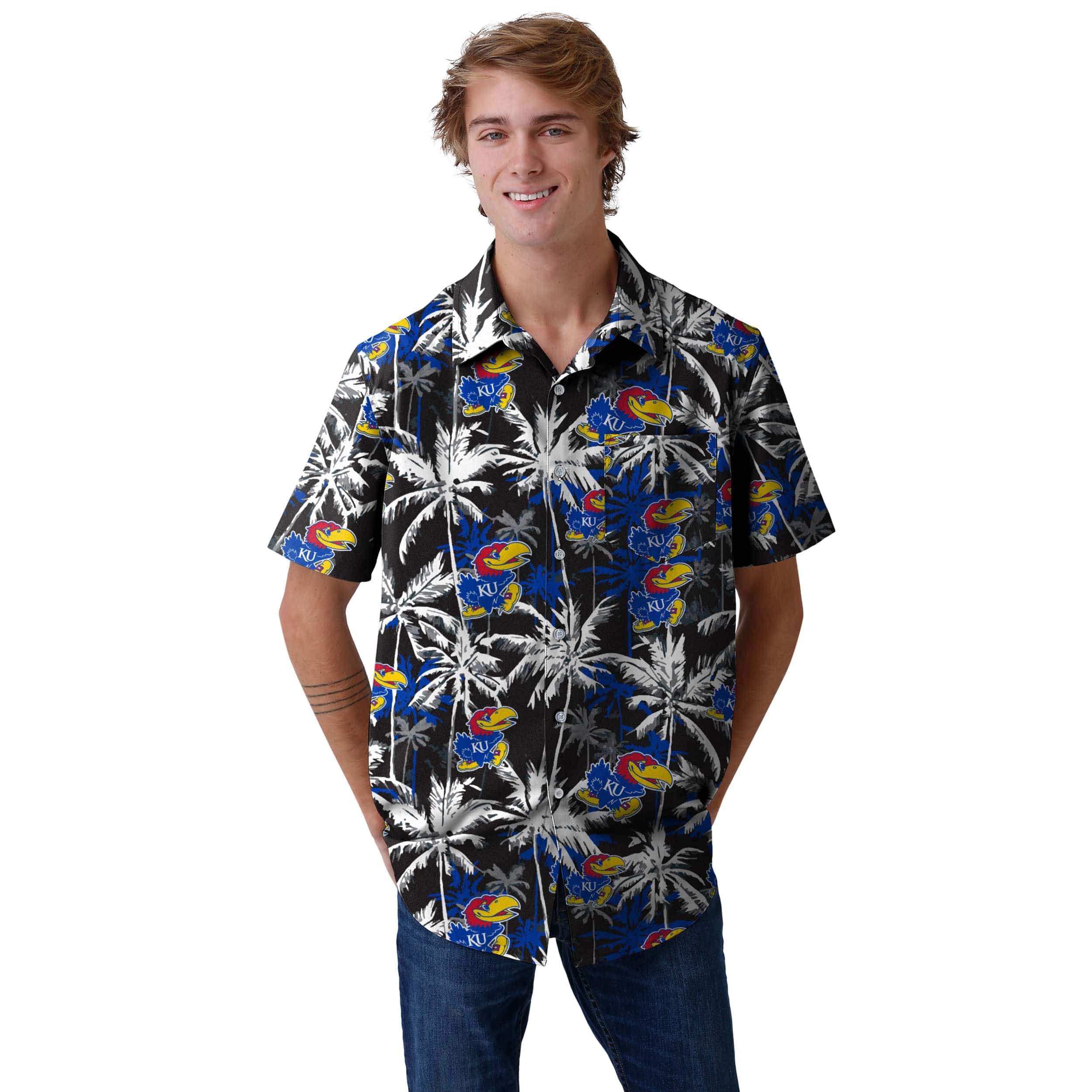 Kansas Jayhawks NCAA Mens Black Floral Button Up Shirt - Image 2